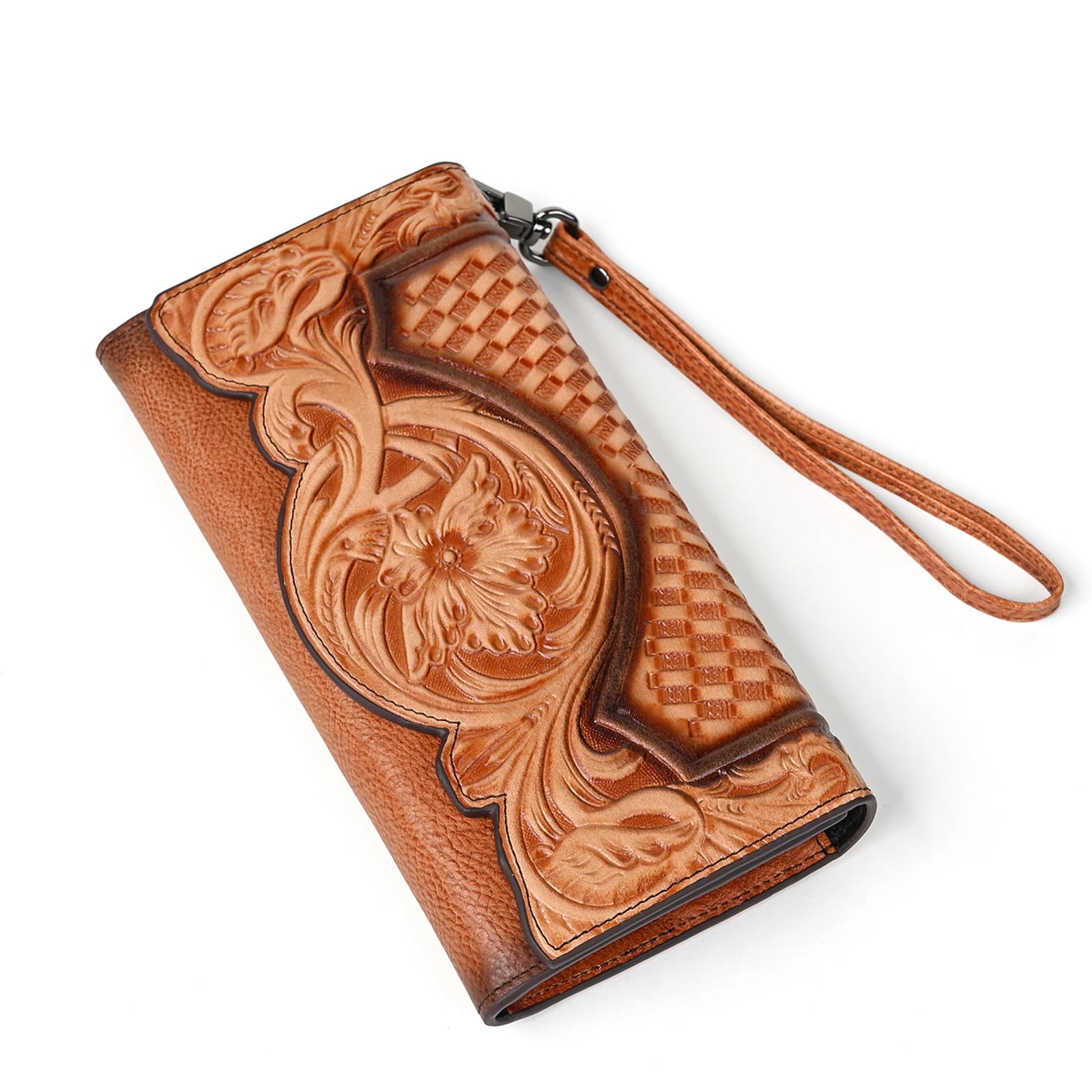 AEGGEAI Women's Long Wallet Large Capacity Genuine Leather Clutch Card Holder Wallet Women's Wallet (Brown)