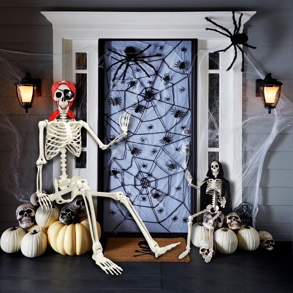 XOYTN Halloween Life Size Human Skeleton - 5.4ft & 3ft Posable Full Body Bones With Movable Joints For Indoor & Outdoor Decor
