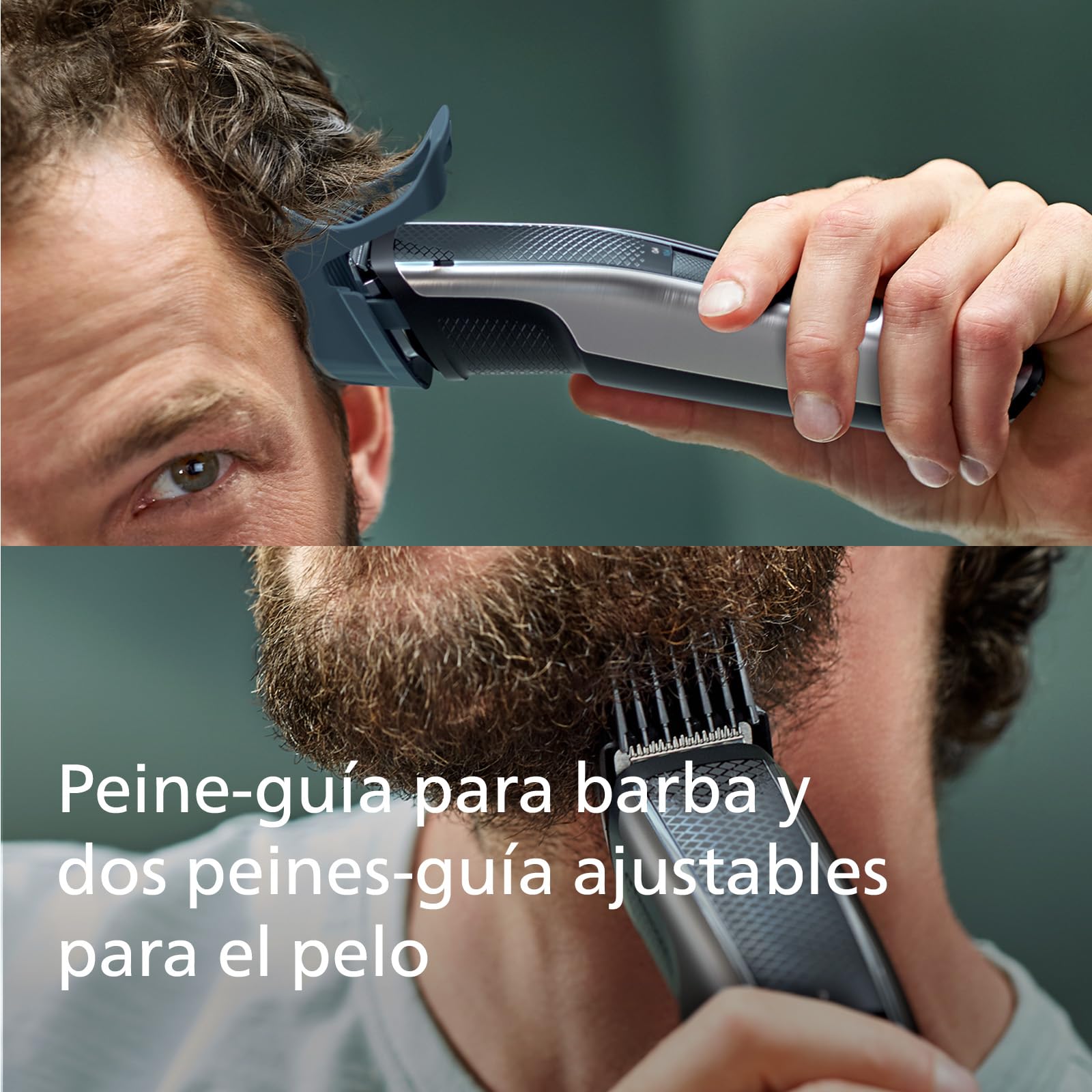 Philips Recortadora de Barba Serie 5000 Hombre, Barbero, 40 Longitudes, Resistente al agua, Cuchillas de Acero, 90 min de uso, Con y sin Cable, Recargable, Recortador de Precisión, Funda, BT5515/75