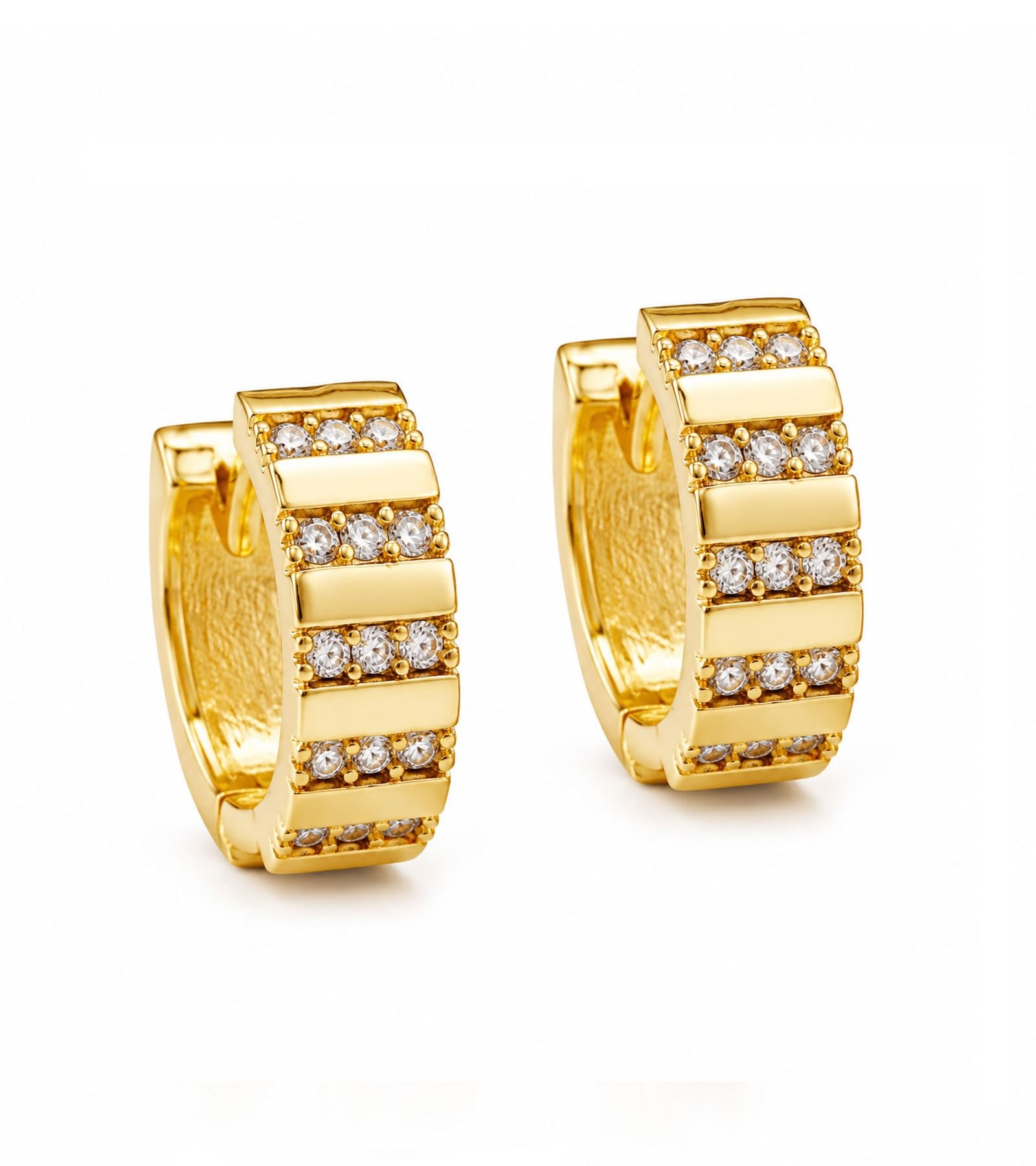 vama FASHION 18K Gold Plated CZ Stone Bali Earrings Huggie Hoops Ear Piercing Round Kan Ki Bali Ear Hoop Anti Tarnish Lightweight Hypoallergenic For Mens-picture-5