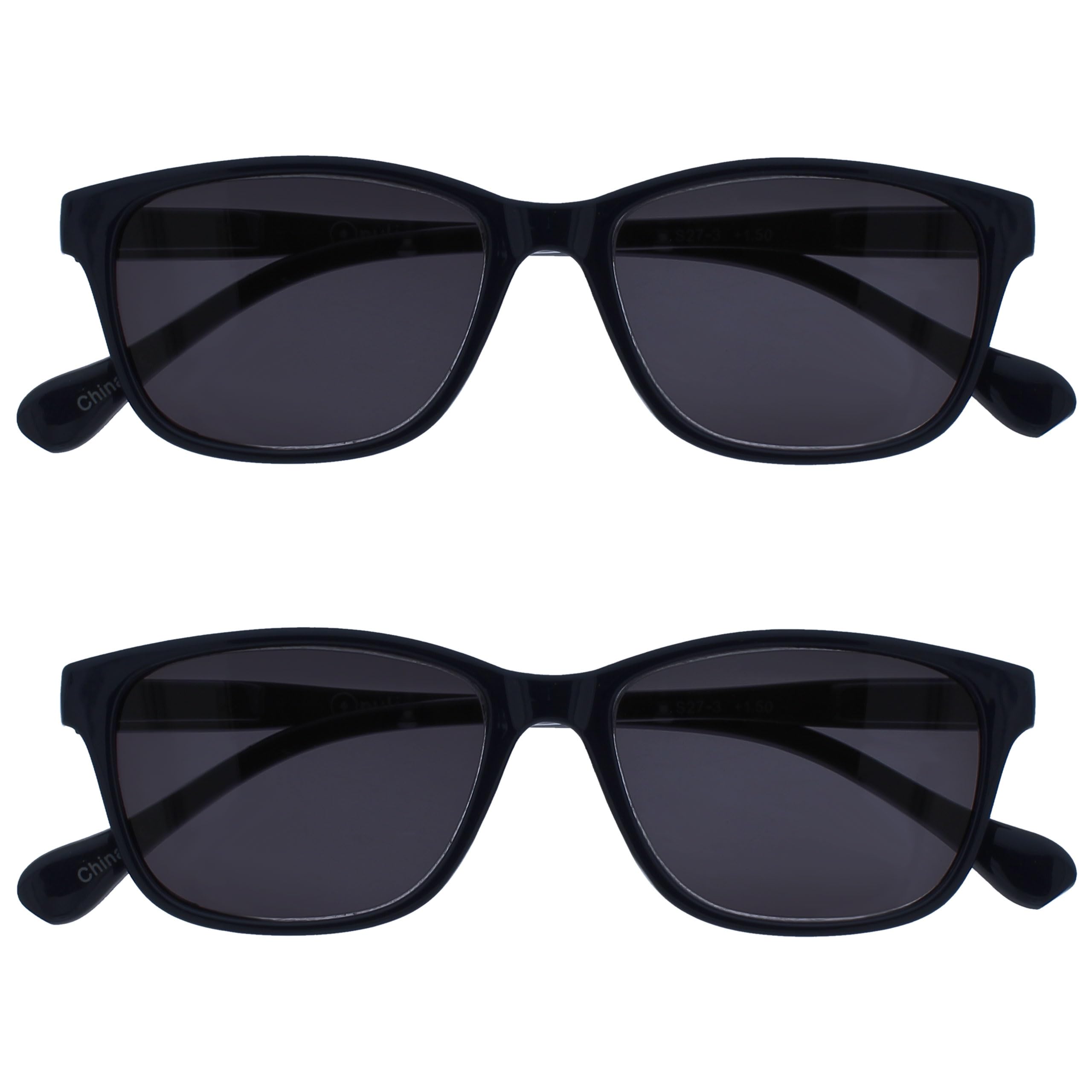 OPULIZE GEM Reading Sunglasses for Women Men - 2 Pack - Rounded Oval Frame - Tinted UV400 Protection Lens - Spring Hinges - Navy Blue +2.00
