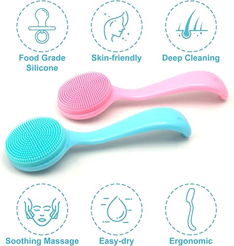 Miniatura 7 de Paquete de 4 cepillos de limpieza facial manual de silicona, agradable a la piel, impermeable, limpiador exfoliante para puntos negros, espinillas,