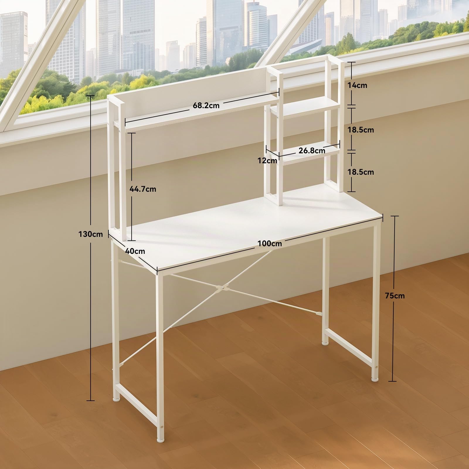 Coleshome Escritorio con Estantería, 100x40, Blanco | Mesa Ordenador, Pequeño Escritorio con Estante Mesa Oficina para Oficina, Estudio y Dormitorio
