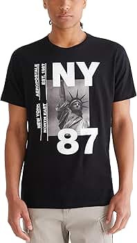 L'Appartement【AMERICANA】 Graphic T-shirt Aero Graphic Americana- NY 87, Dark Black, XS | Amazon.com
