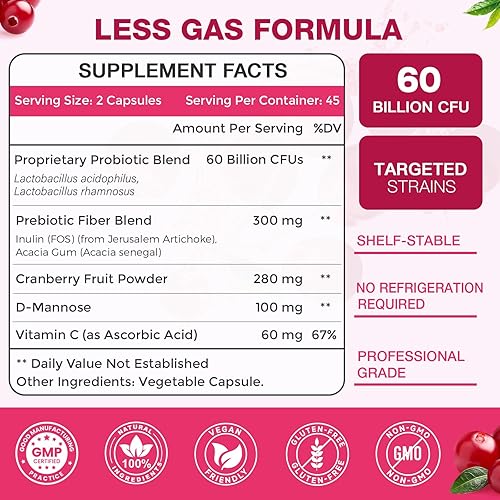 Miniatura 4 de ZEBORA Probióticos para mujeres, probióticos vaginales con arándano, prebióticos orgánicos, D-manosa y vitamina C - Apoya la salud del tracto