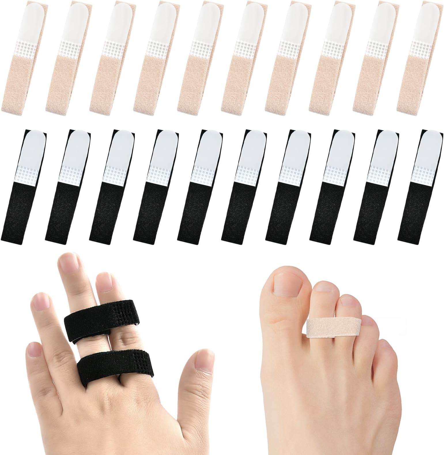 20 Pack Finger Buddy Straps Buddy Tape No Slip Hook and Loop Finger Splints Washable and Reusable Finger Tape Padded Support Finger Wrap for Broken, Sprained, Fractured Fingers