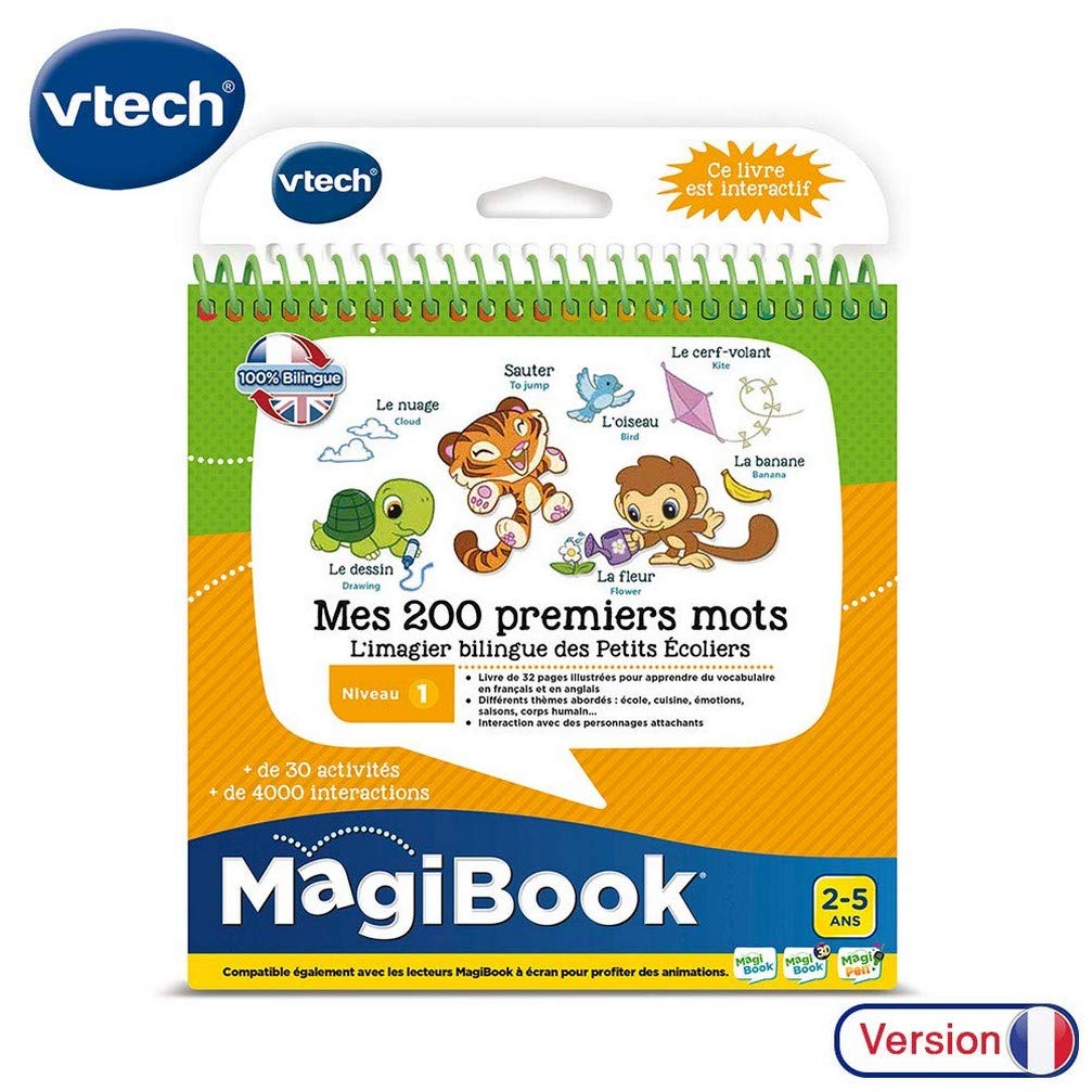 VTech - MagiBook Starter Pack Vert, Livre Interactif Enfant et Mes 200 Premiers Mots Français/Anglais - Apprendre l'Anglais, Bilingue, Éducatif – Version FR