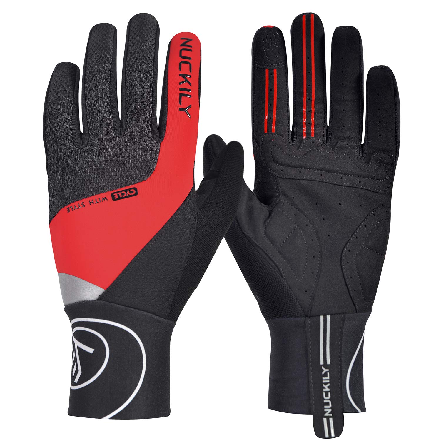 NUCKILY Guantes de ciclismo para hombre con pantalla táctil, forro polar térmico grueso, unisex, para deportes de invierno, bicicleta de montaña, antideslizantes, para pantalla táctil, guantes MTB