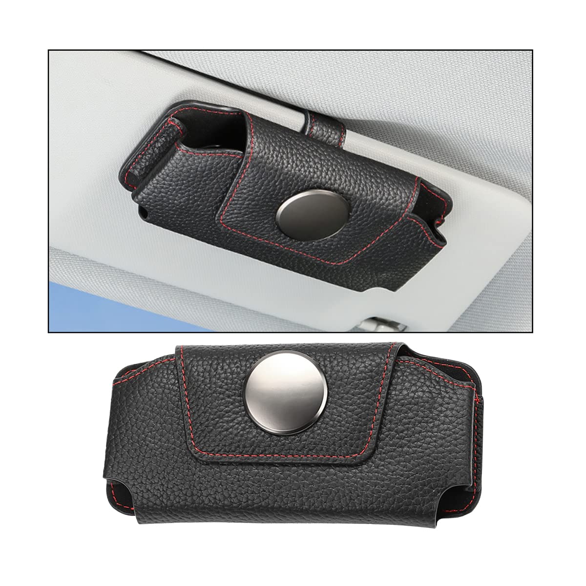 AUCELISunglasses Holders for Car Sun Visor, Magnetic Glasses Hanger Mounter, Leather Eyeglasses Holder for Women Men, Vehicle Accessories Visor Ticket Card Clip Storage Organizer Case (Black)