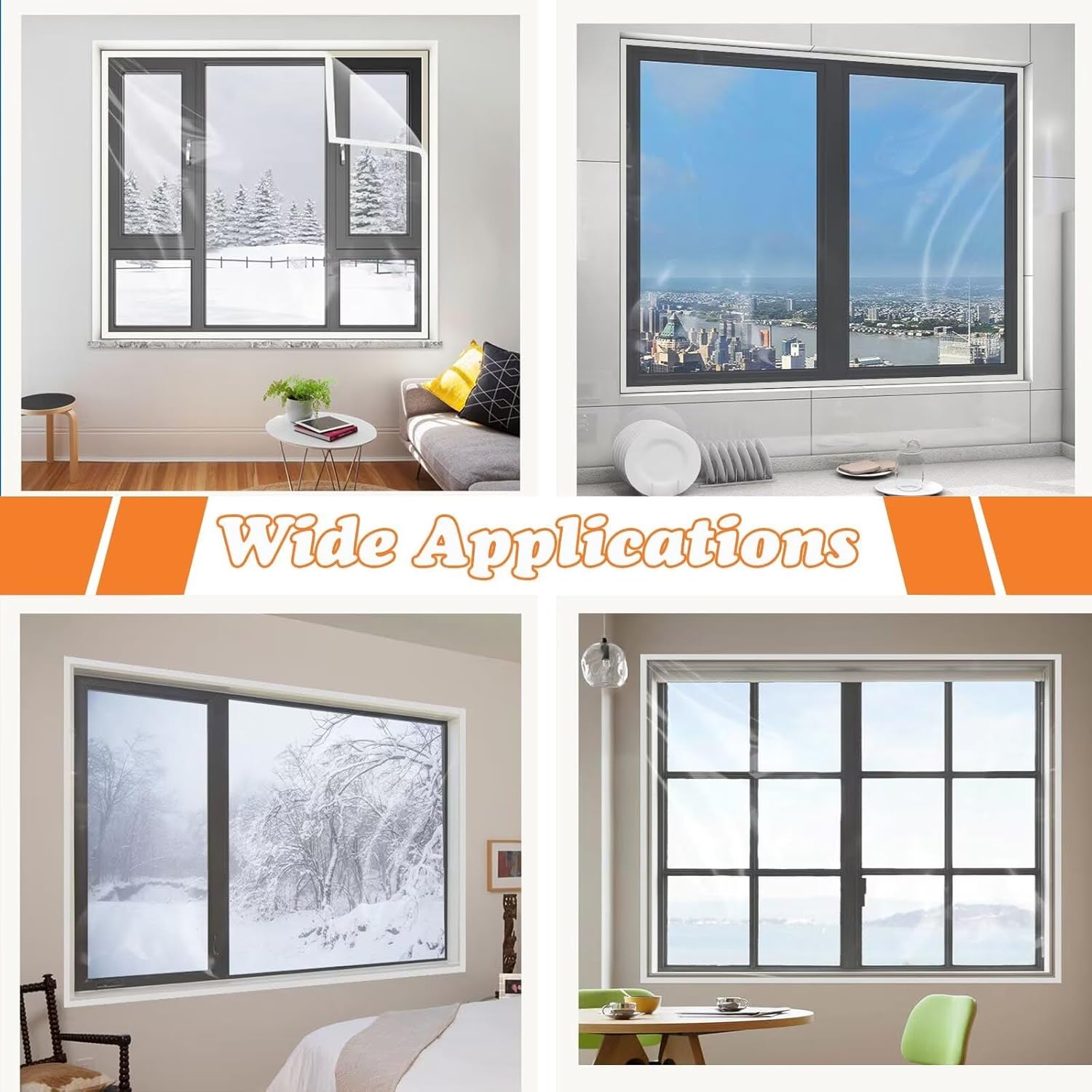 Window Insulation Kit 75x195cm White in for Weatherproofing, Reusable Winter Window Seal Kit, Hook and Loop Double Sided Tape Included, Clear