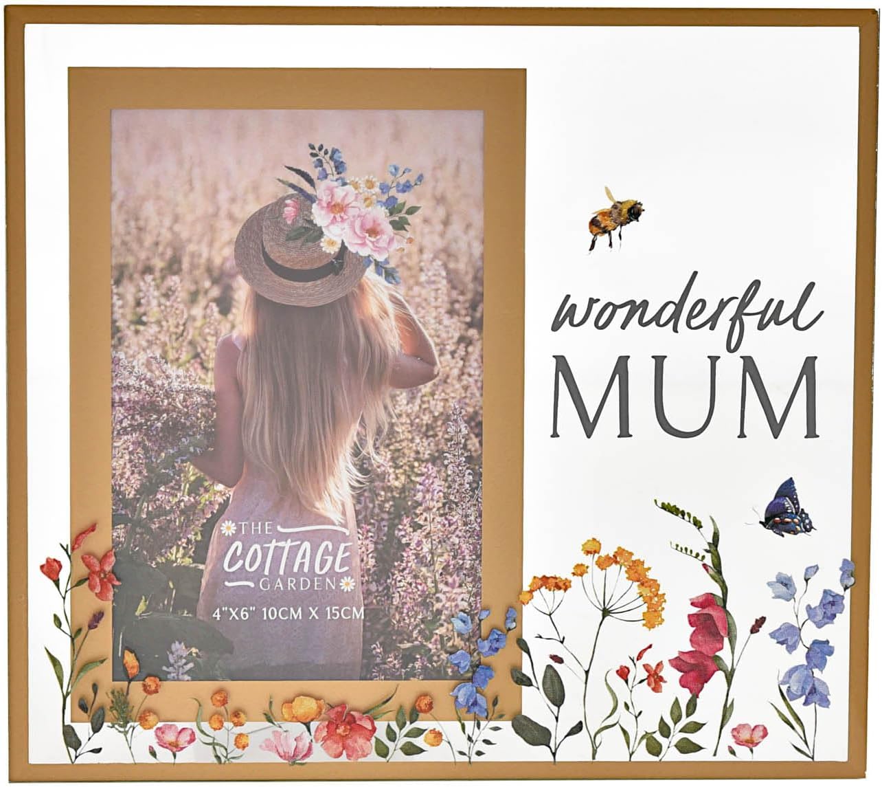 Floral Glass Picture Photo Frame 4'' x 6'' with Gold Edge - Wonderful Mum