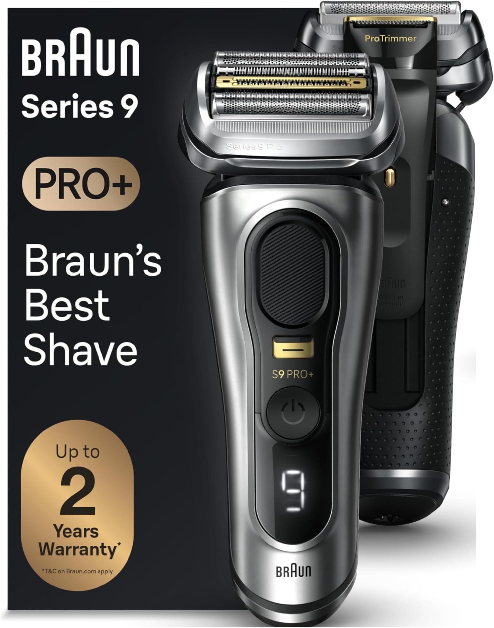 Braun Series 9 PRO+ Electric Shaver for Men, with 5 Pro Shave Elements & Precision Long Hair ProTrimmer, Charging Stand, Wet & Dry Electric Razor with 60min Runtime, 9517s Galvano Silver