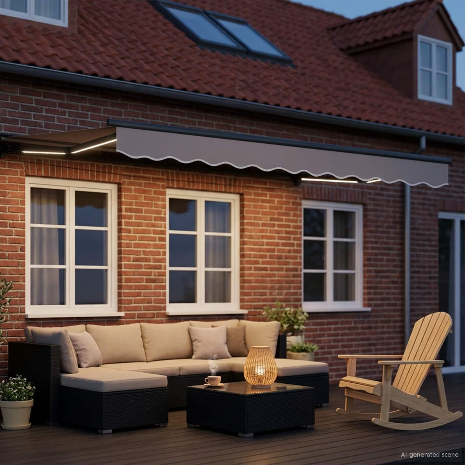 Cadre de Store banne électrique avec LED Anthracite 3,5 x 2 m en Aluminium et Acier, Bras rétractables manuels et motorisés, Protection Semi-Cassette pour terrasse Jardin extérieur avec