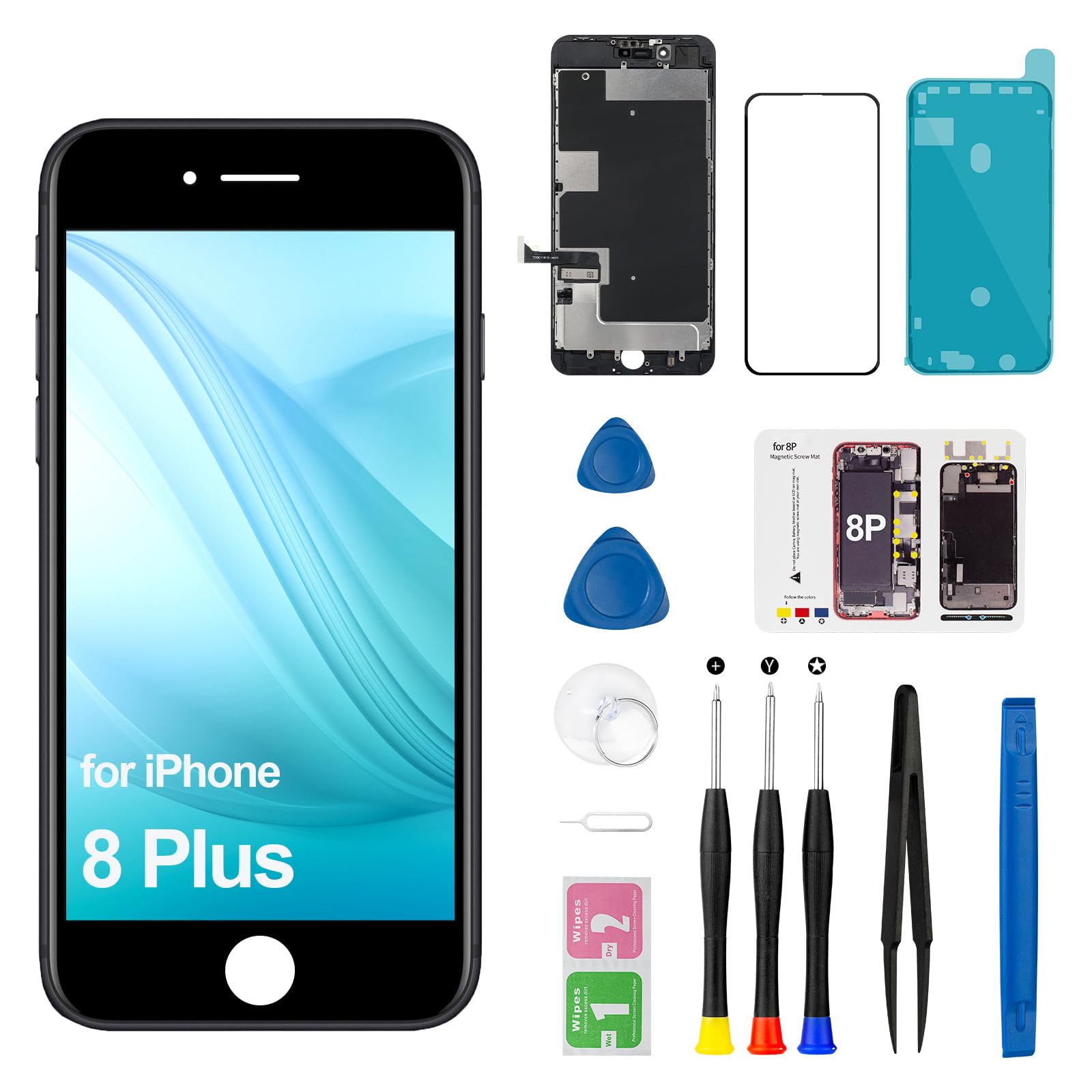 for iPhone 8 Plus Screen Replacement 3D Touch LCD Display FHD Incell Digitizer with Full Set of Repair Kits for Model A1864 A1897 A1898 Black 5.5 inch