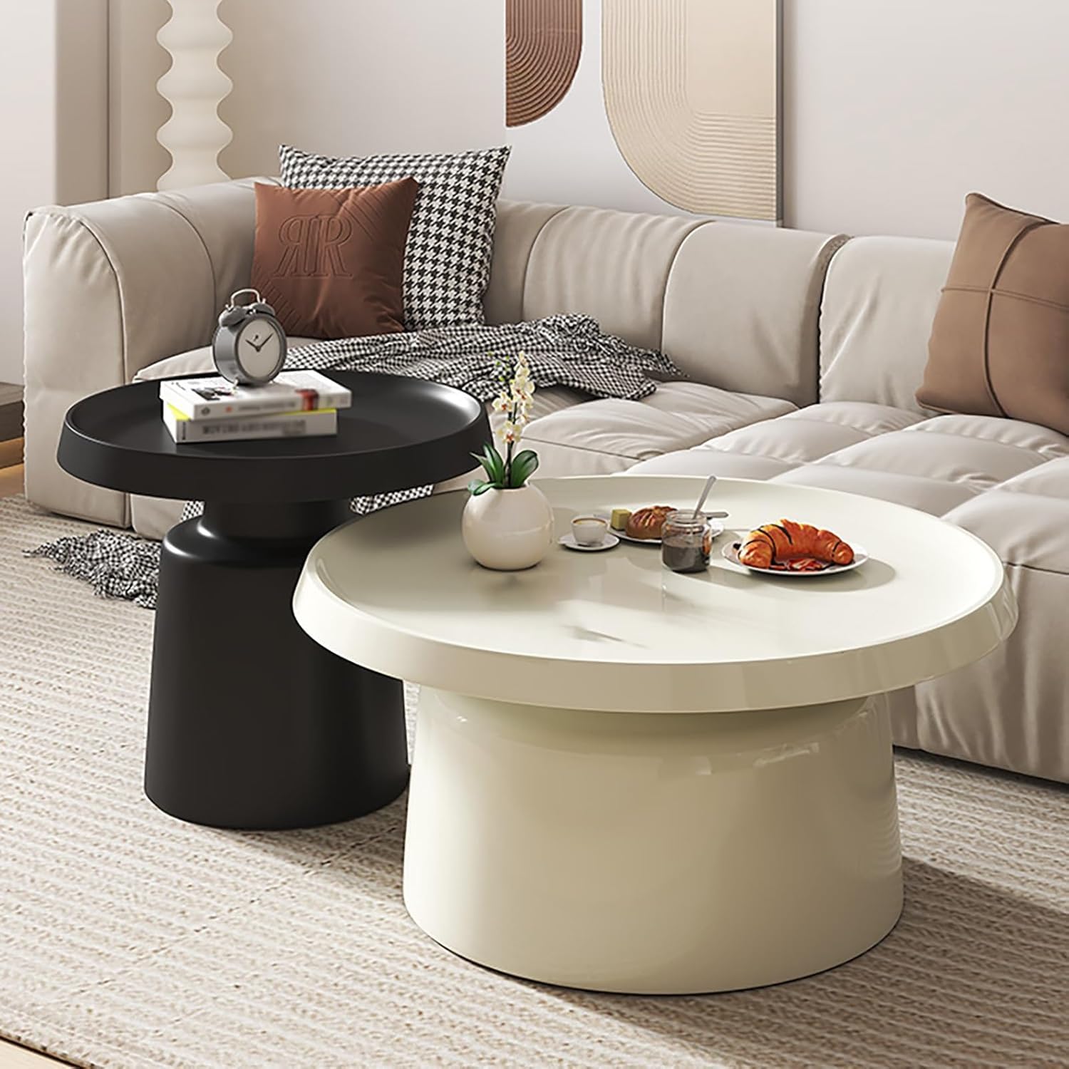 2Pcs Set of Coffee Table, Metal Side Table, Sofa Centre Table for Bedroom Apartments, Metal Tea Table for Living Room, Restaurant, Apartments, Balcony & TV longue (2Pcs)