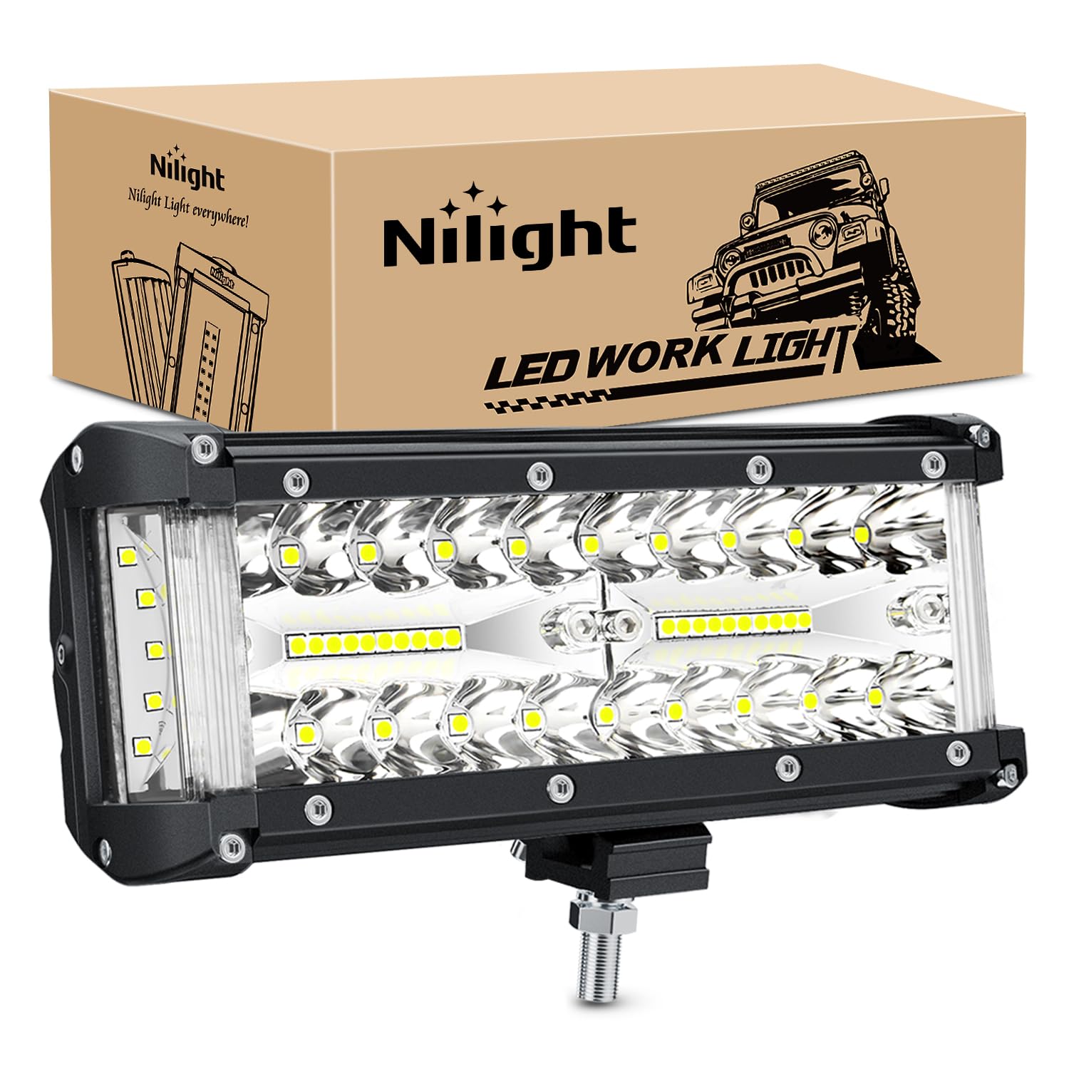 Nilight 7 Inch Side Shooter Light Bar Spot Flood Combo Triple Row
