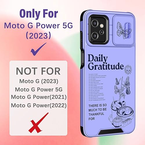 Miniatura 2 de Funda 2 en 1 para Moto G Power 5G 2023 para mujeres, diseño de mariposas y niñas, diseño floral, bonito diseño morado estético con cubierta de