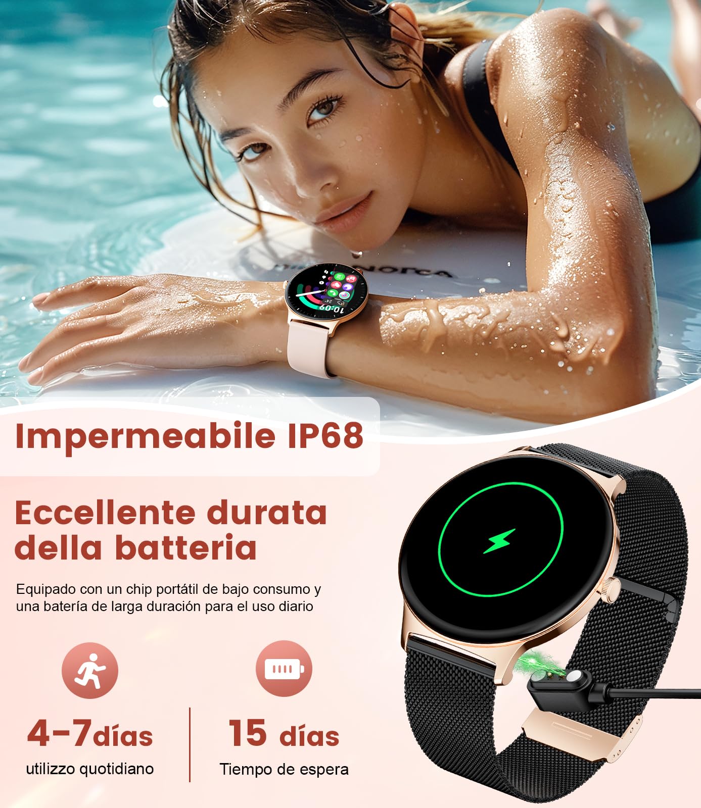 BENYAR SMART 2026 Smartwatch Donna con Chiamate Bluetooth, Schermo AMOLED 1.43 Pollici/120+ Modalità Sport/Monitoraggio SpO2 Frequenza Cardiaca Sonno/Impermeabile IP68 per Android e iOS Nero