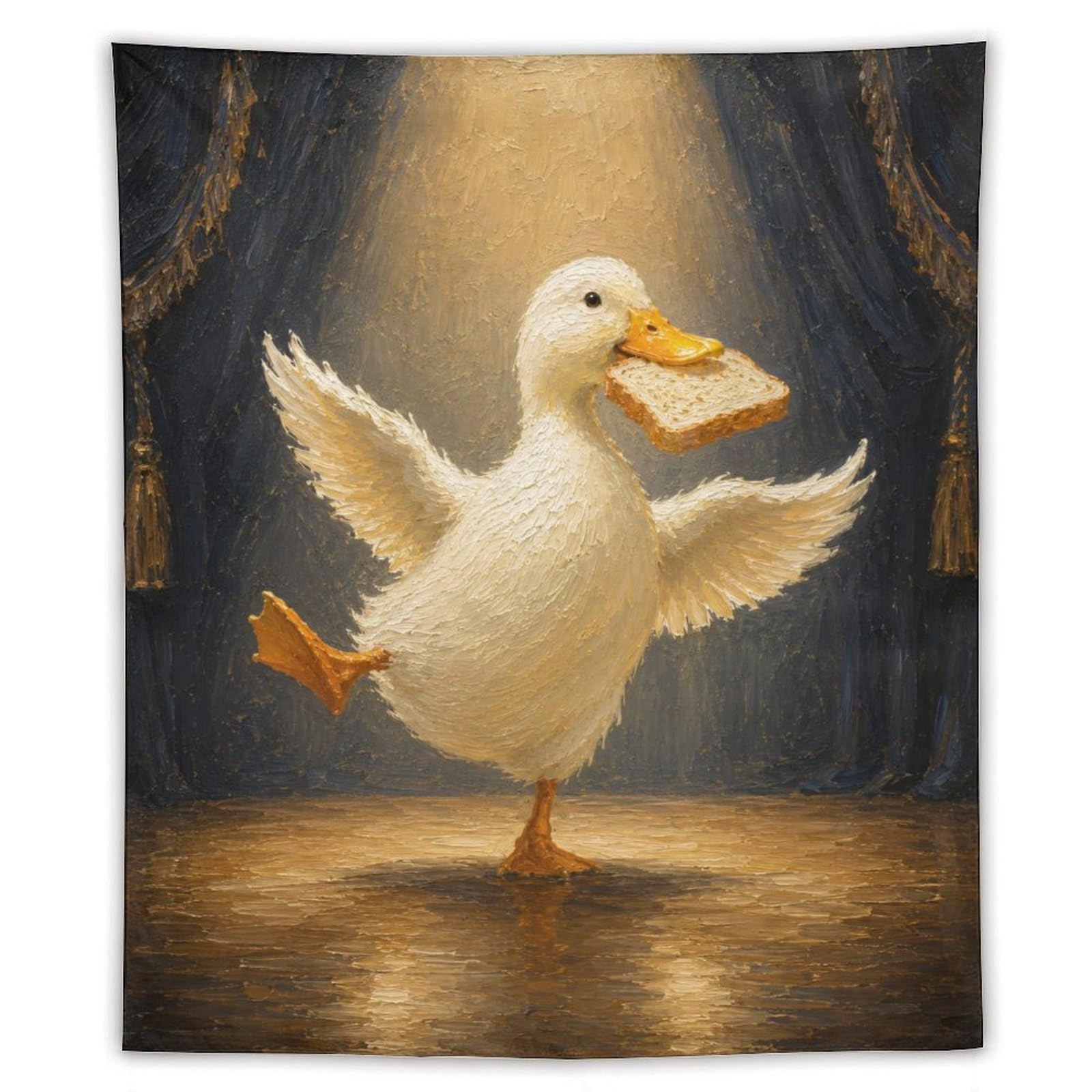 W7C8U2X3 Dancing Toast Duck Wall Tapestry, Whimsical Farm Bird