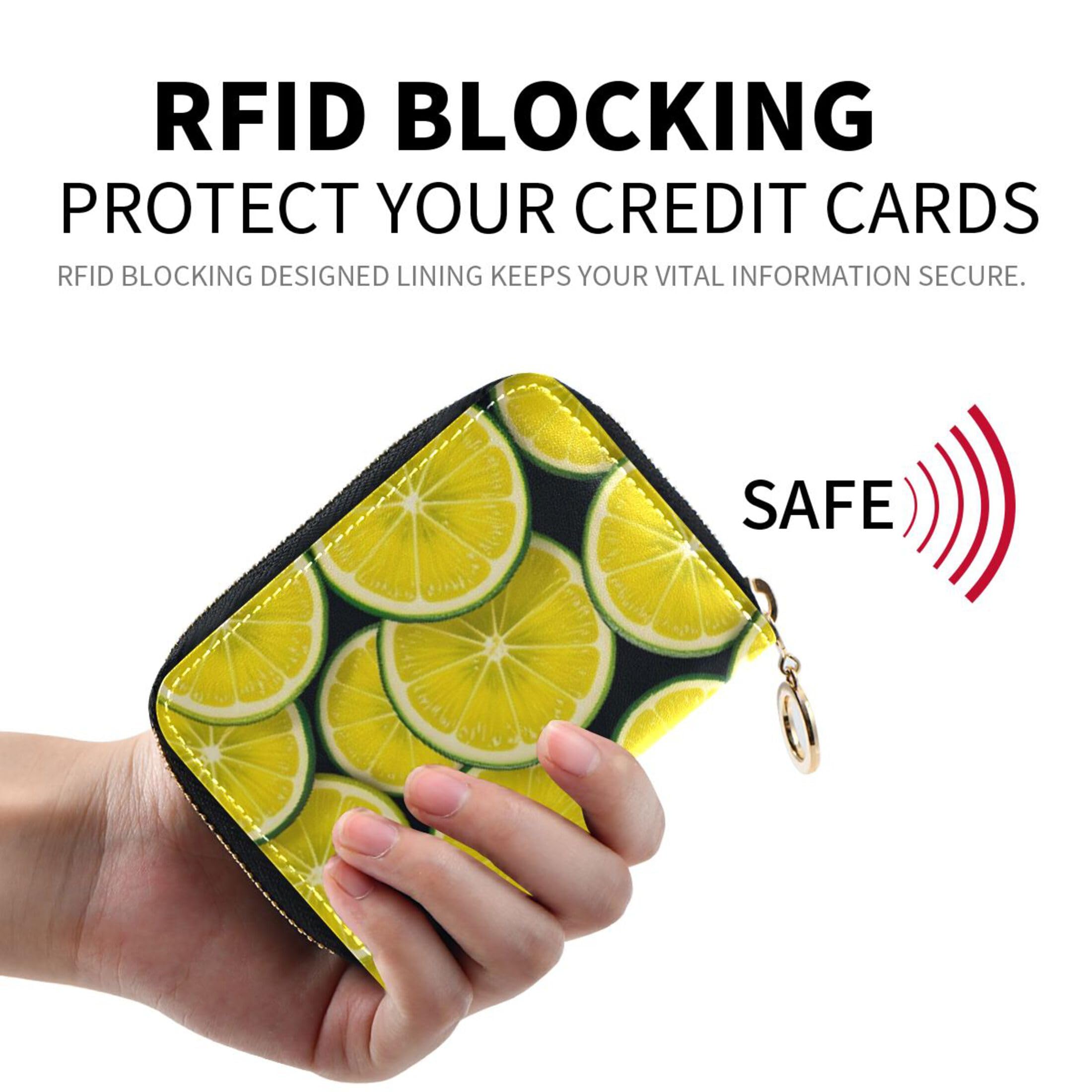 Burbuja Slices Of Lime Credit Card Holder for Women Men RFID Blocking, Leather Accordion Zipper Card Case Wallet 11 Slots