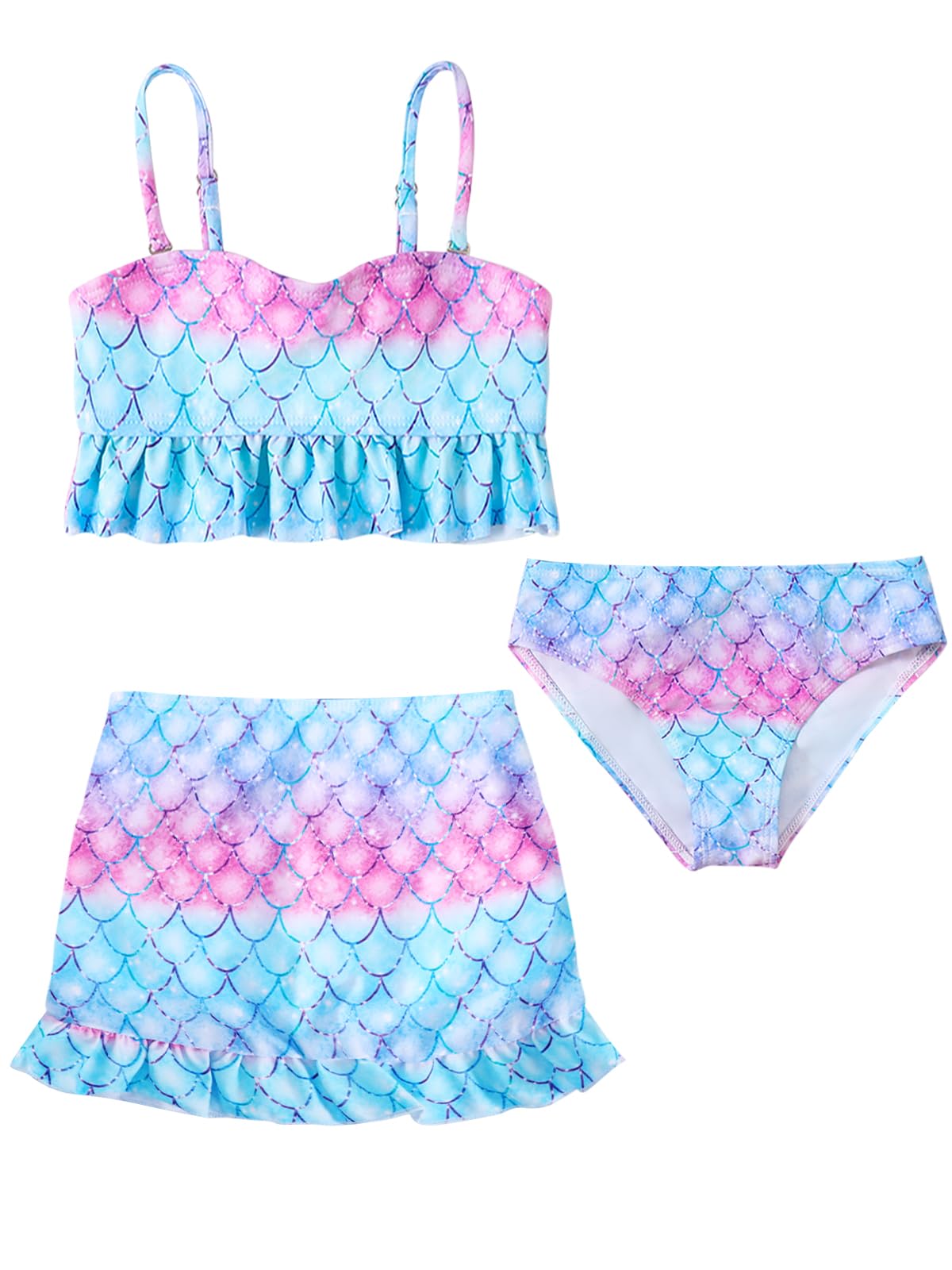 Costume da bagno bikini bambina 3 pezzi bikini adolescente ragazza spallacci regolabili costumi da bagno sirena bambini 4-12 anni