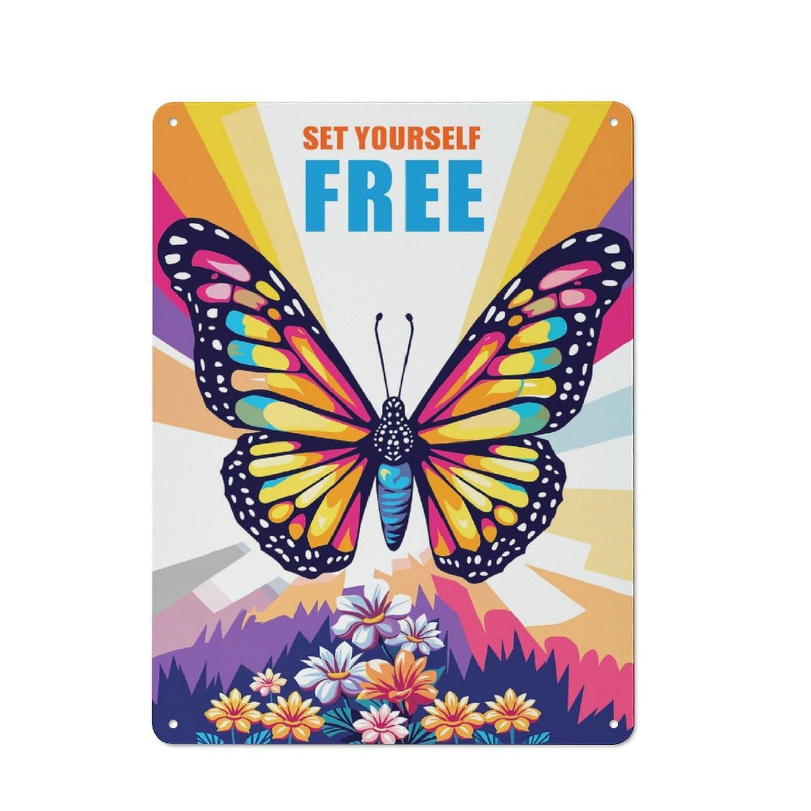 Junmoney Style-1 Rustic Metal Sign 40X30cm Featuring Colorful Butterfly With Flowers For Hallway Wall, A Decorative Gift For A Newly Furnished Hallway