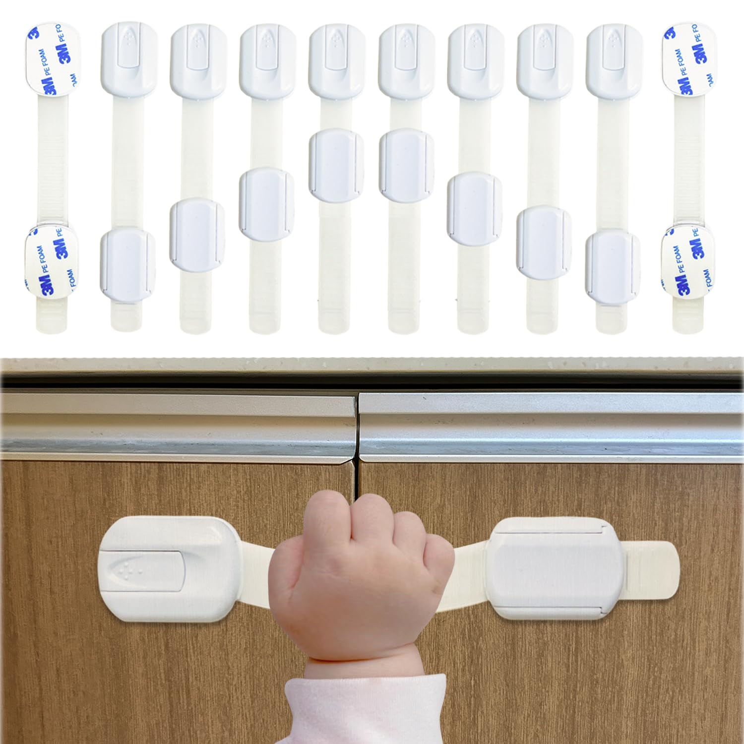 Lot De 10 Verrous De Sécurité ECHOCUBE Pour Tiroirs Et Armoires - Ajustables, Adhésif 3M, Pour Enfant, Noir