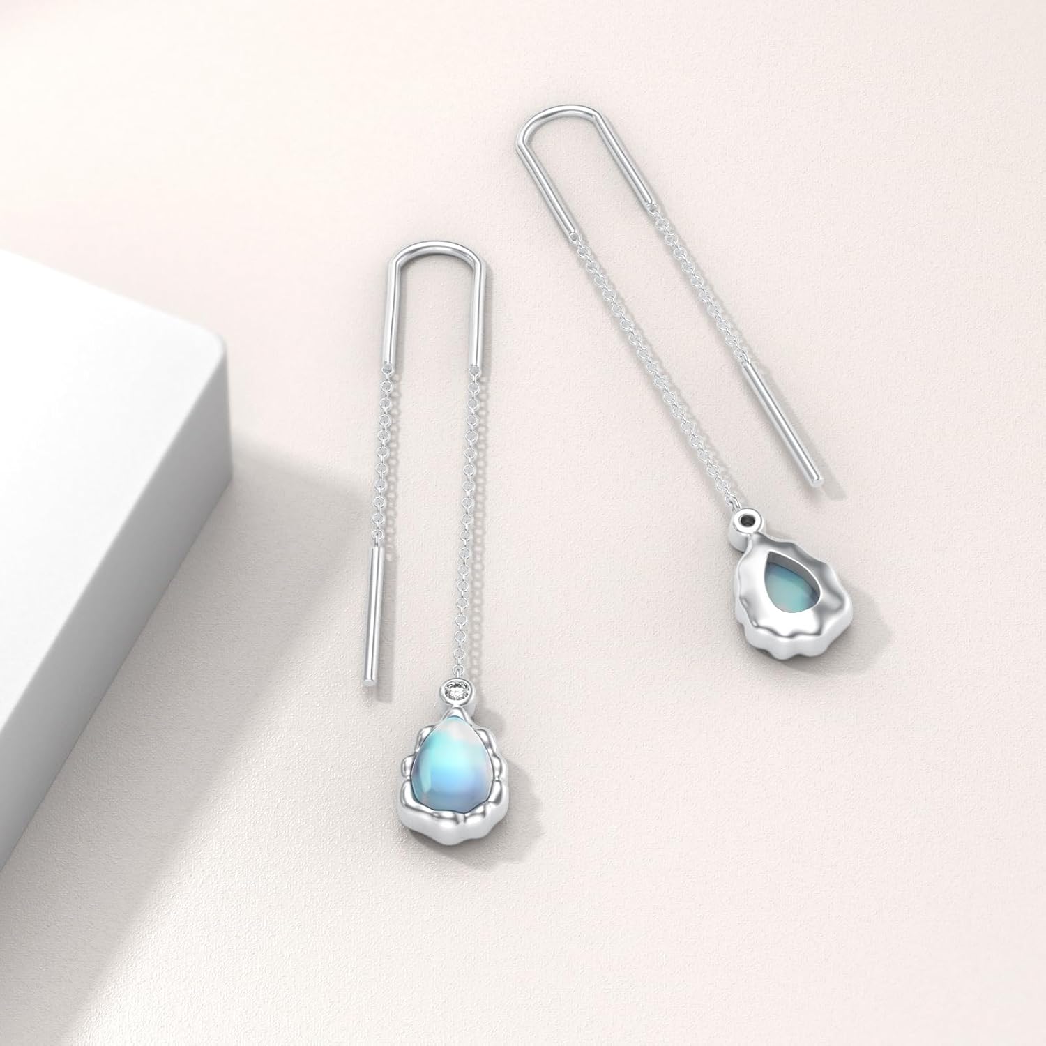 Moonstone Teardrop Earrings for Women 925 Sterling Silver Threader Earrings Moonstone Jewelry for Mom Wife - Image 2
