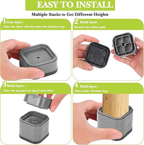 Miniatura 21 de 4 Pack Furniture Risers 1 Inch, Adjustable Bed Risers Heavy Duty for Table Desk Couch Chair Sofa Cabinet Bed Legs Dorm, Square Stackable Bed Raisers