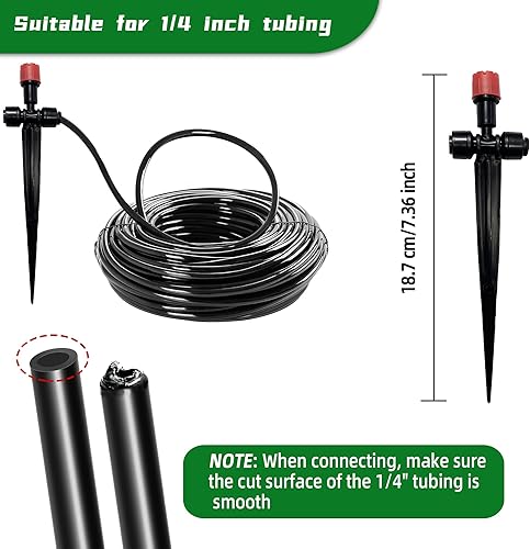 Miniatura 8 de 20 emisores de riego por goteo a presión para tubos de riego de 14 de pulgada, conexión bidireccional, pulverizador de emisor de goteo ajustable con