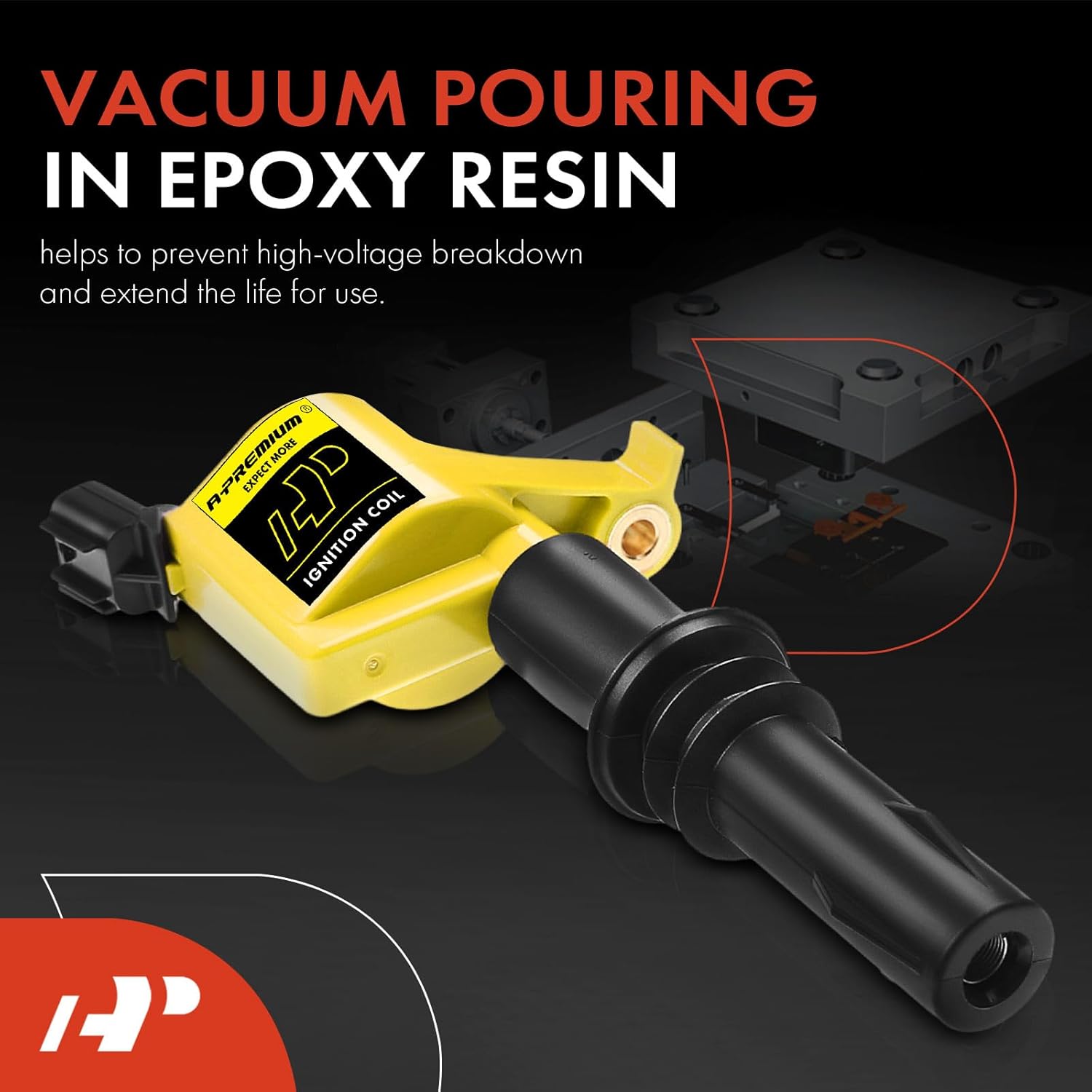 A-Premium Set of 8 Ignition Coil (Yellow) Compatible with Ford, Lincoln, Mercury - 4.6L, 5.4L, 6.0L - F-150, F-250, Expeditin, Explorer, Mustang, Navigater