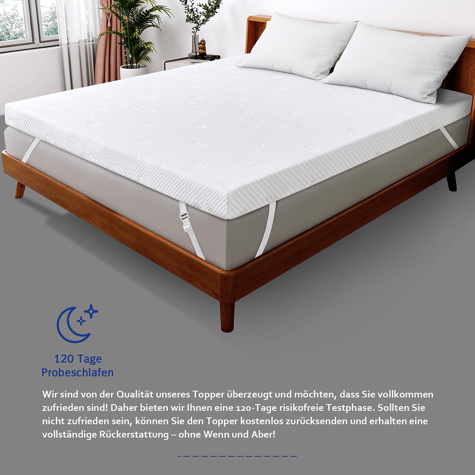 Topper 90x200 cm, Gel-Topper lindert Rücken- und Körperschmerzen, H2/H3, Premium Gelschaum RG 50, Matratzentopper ohne Geruch für Sensible geeignet, 7,5 cm hoch,120-Tage risikofreie Testphase