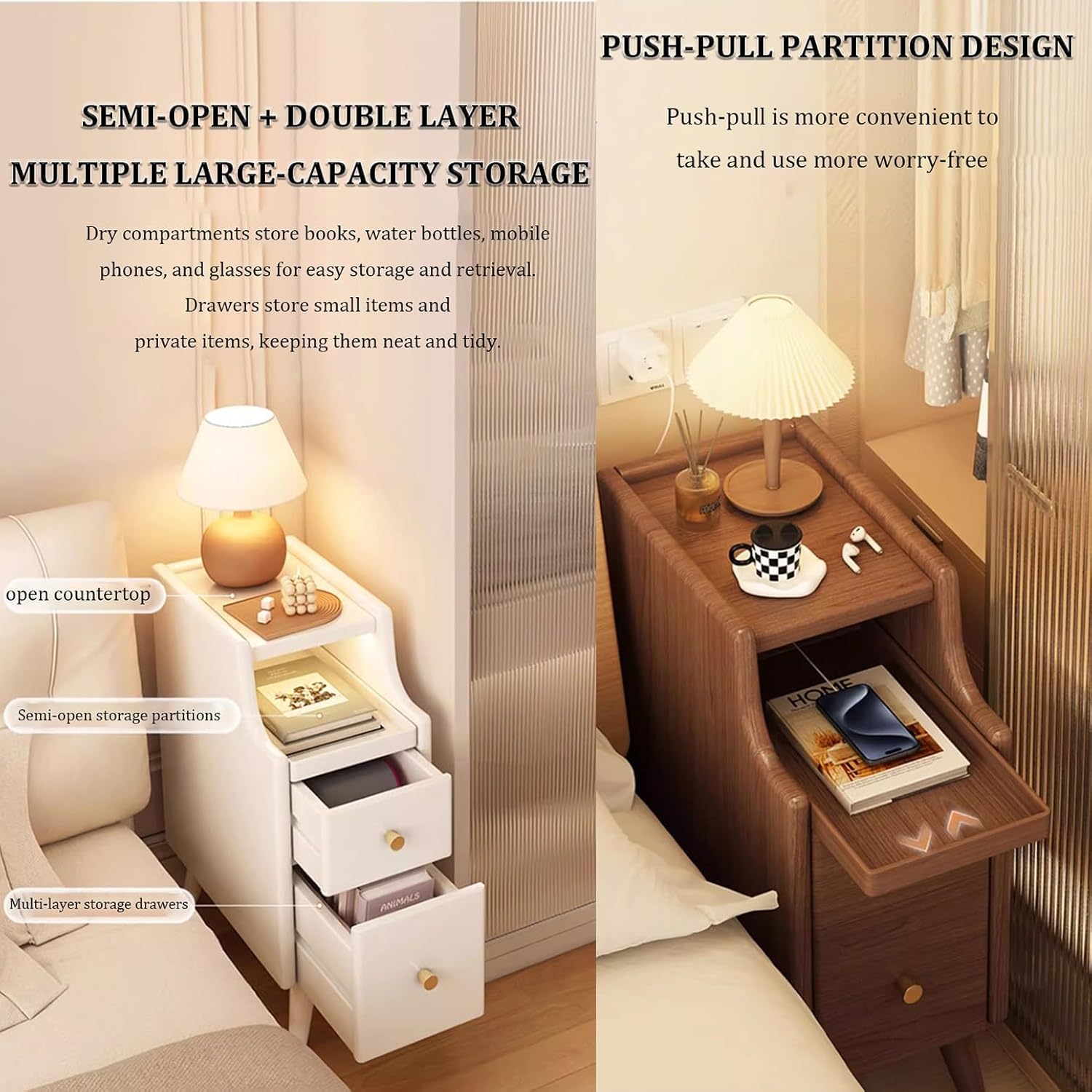 ミッドセンチュリーモダンナイトスタンド、ダークブラウンナイト