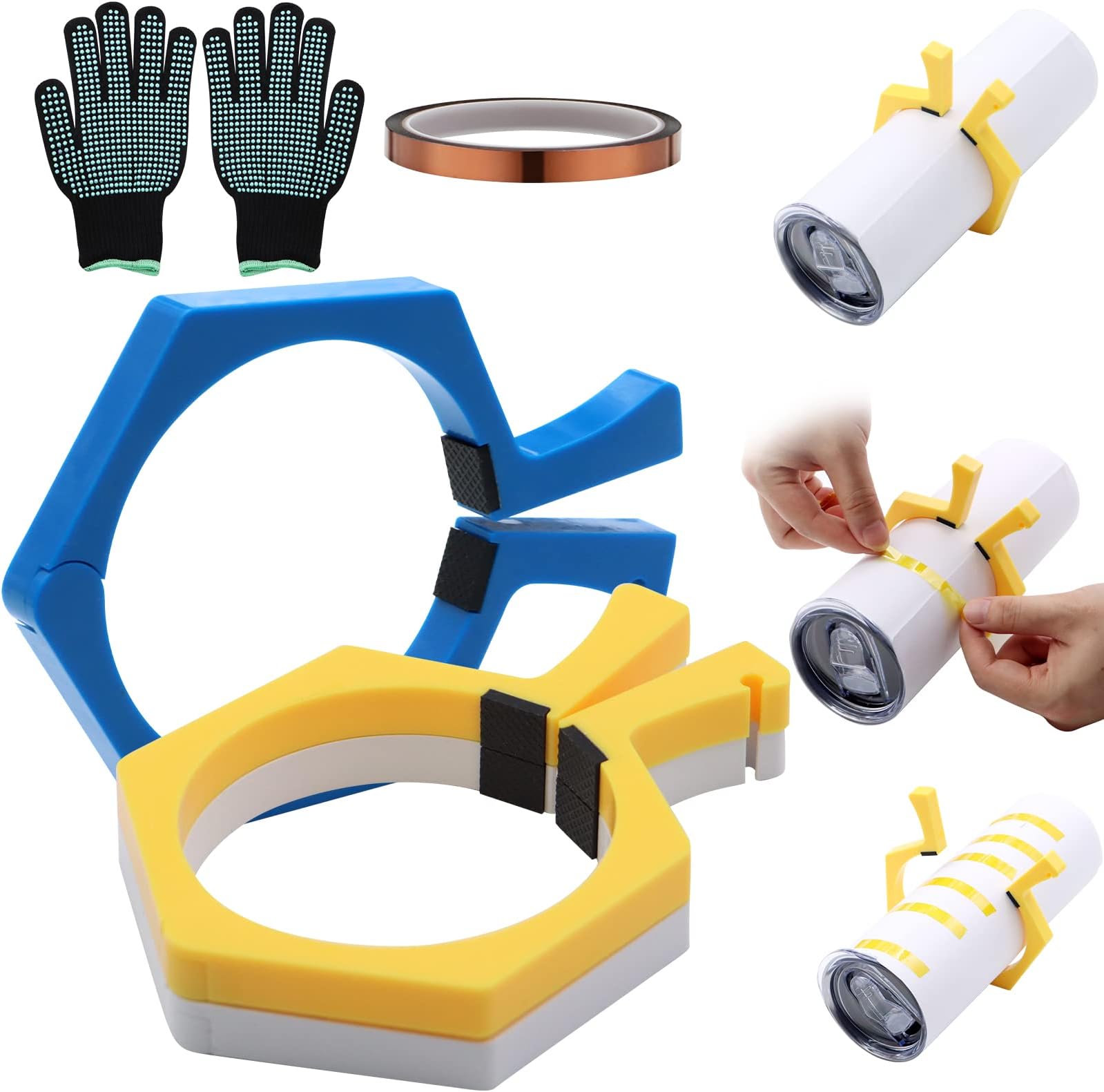 ZOCONE 3 Pack Sublimation Tumblers Pinch, Pinch Perfect Tumbler Clamp with Heat Tape and Sublimation Gloves, Tumbler Sublimation Tool for Sublimation Blanks Tumblers Skinny Straight