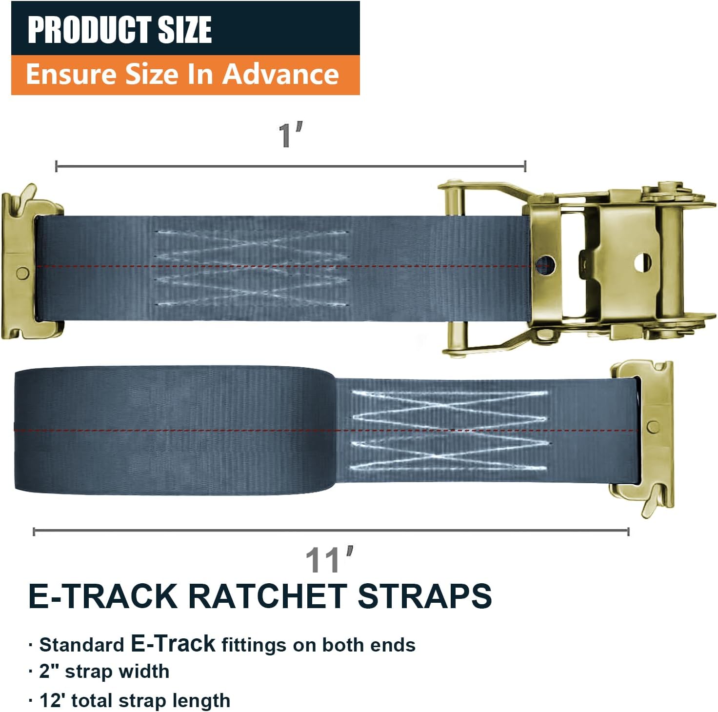 10Pack E Track 2 Ratchet Strap Etrack Van Box Truck Strap Accessories Heavy Duty 12ft E Track Accessories 4400lbs Breaking Load, 2200 Working Load Black - Image 3