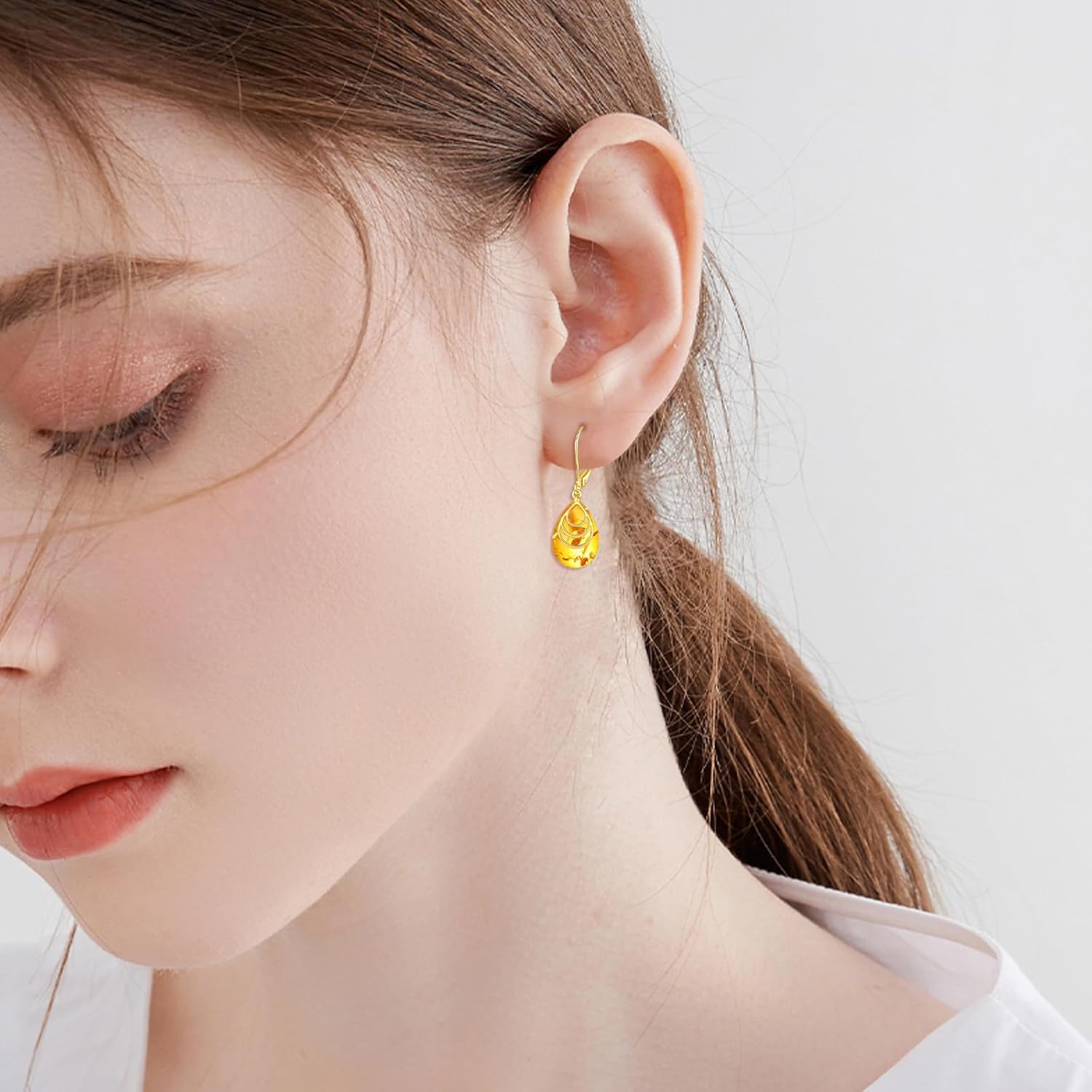 POPLYKE Jade/Amber Earrings for Women Sterling Silver Teardrop Jade/Amber Earrings Dangle Drop Earrings Stone Jewelry for Women - Image 2