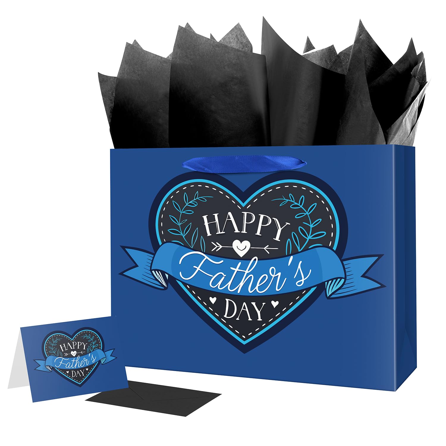 Lyforpyton Blue Large Father Gift Bag, with Tissue Paper and Cards, 15.7"，Suitable for Fathers, Grandfathers, Stepfathers, Father's Day