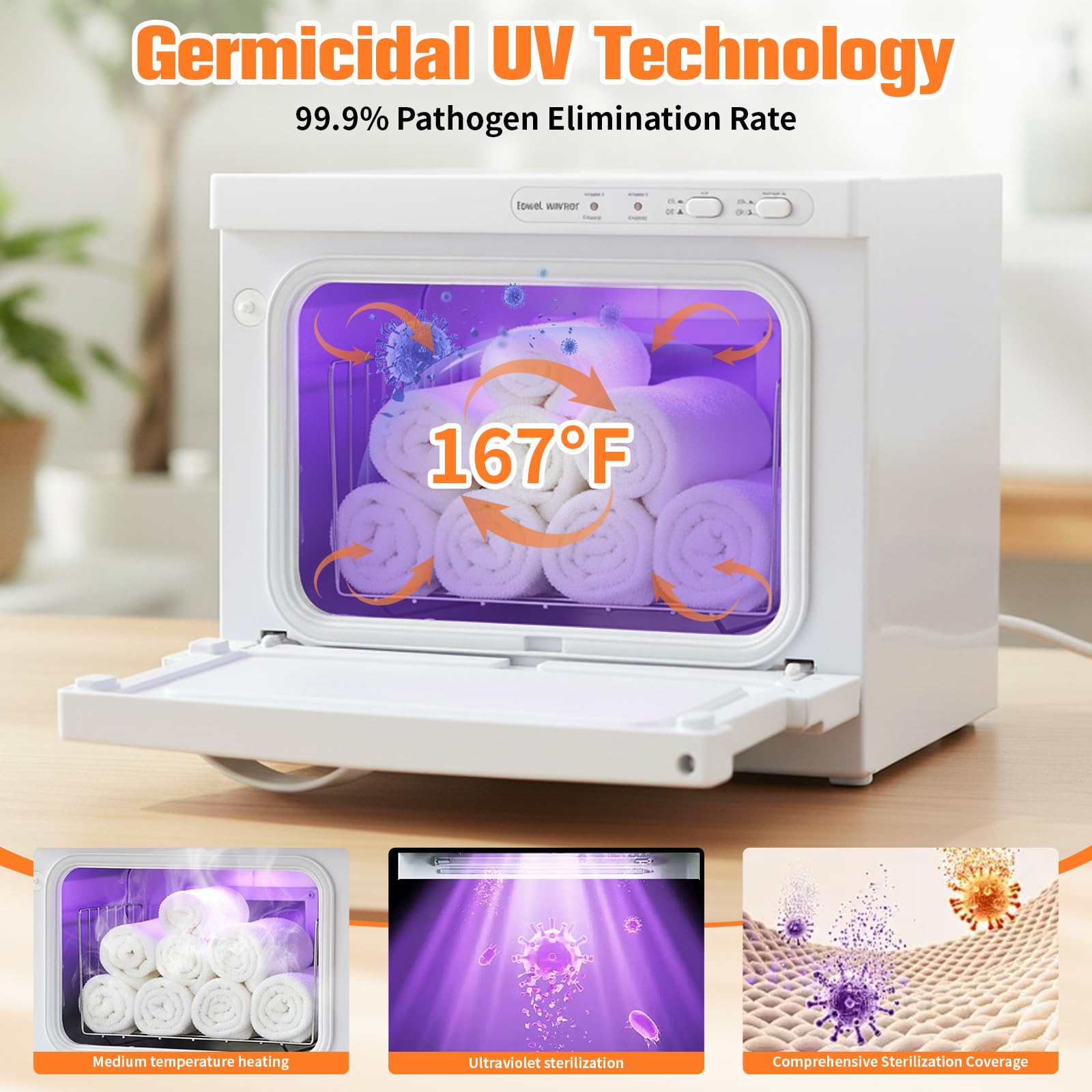 Handtuchwärmer 8L mit UV-Desinfektion & Schnellaufheizung, Elektrischer Handtuchheizschrank für Wellness, Friseur & Haushalt, Bis 75°C, 24 Handtuch Kapazität, EIN-Tasten-Bedienung (Weiß)