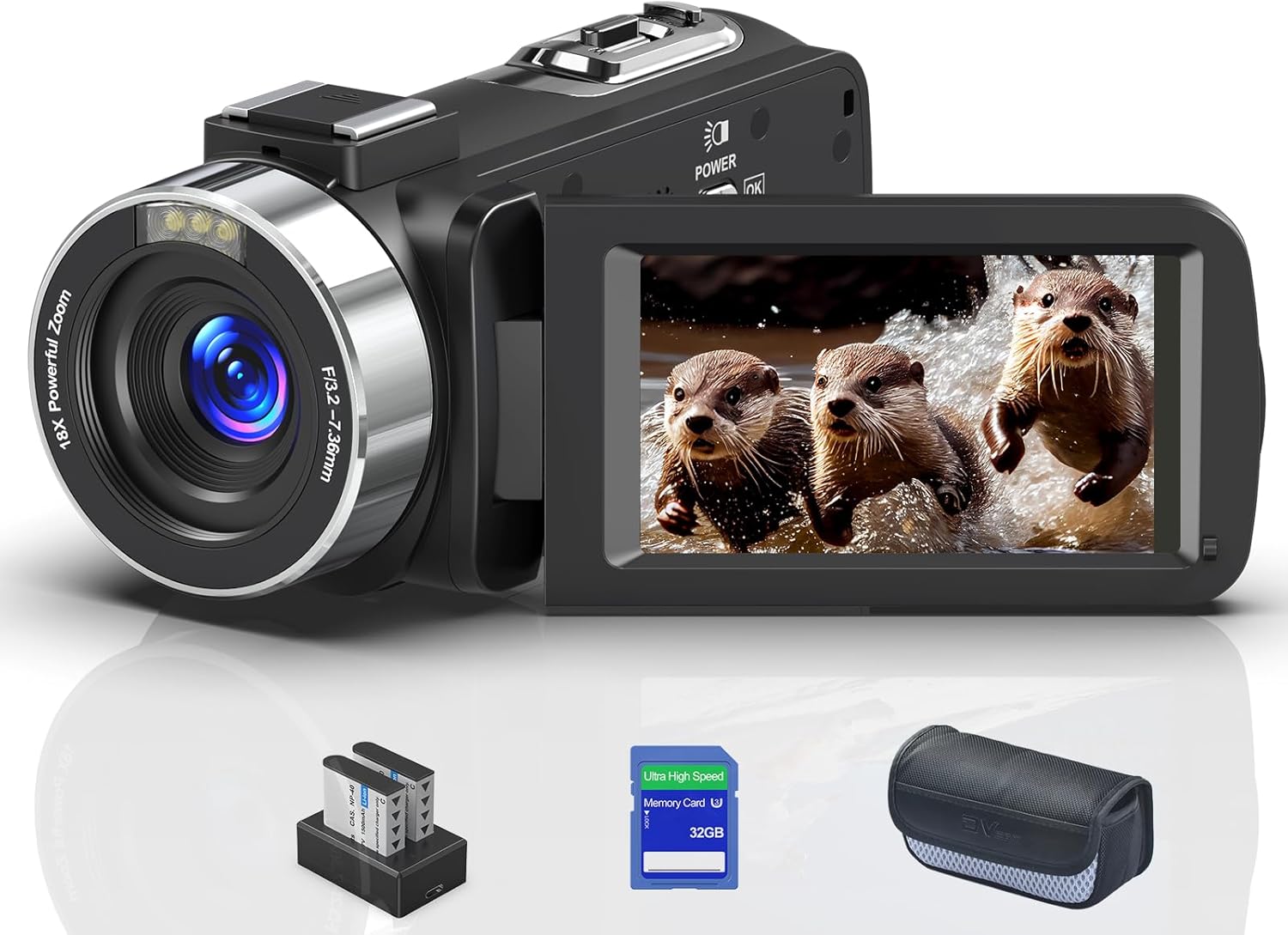 8K Camcorder, 64MP IR Night Vision Video Camera, 18X Zoom WiFi Digital Touch Screen Camcorder for YouTube with 32G SD Card and Two Batteries