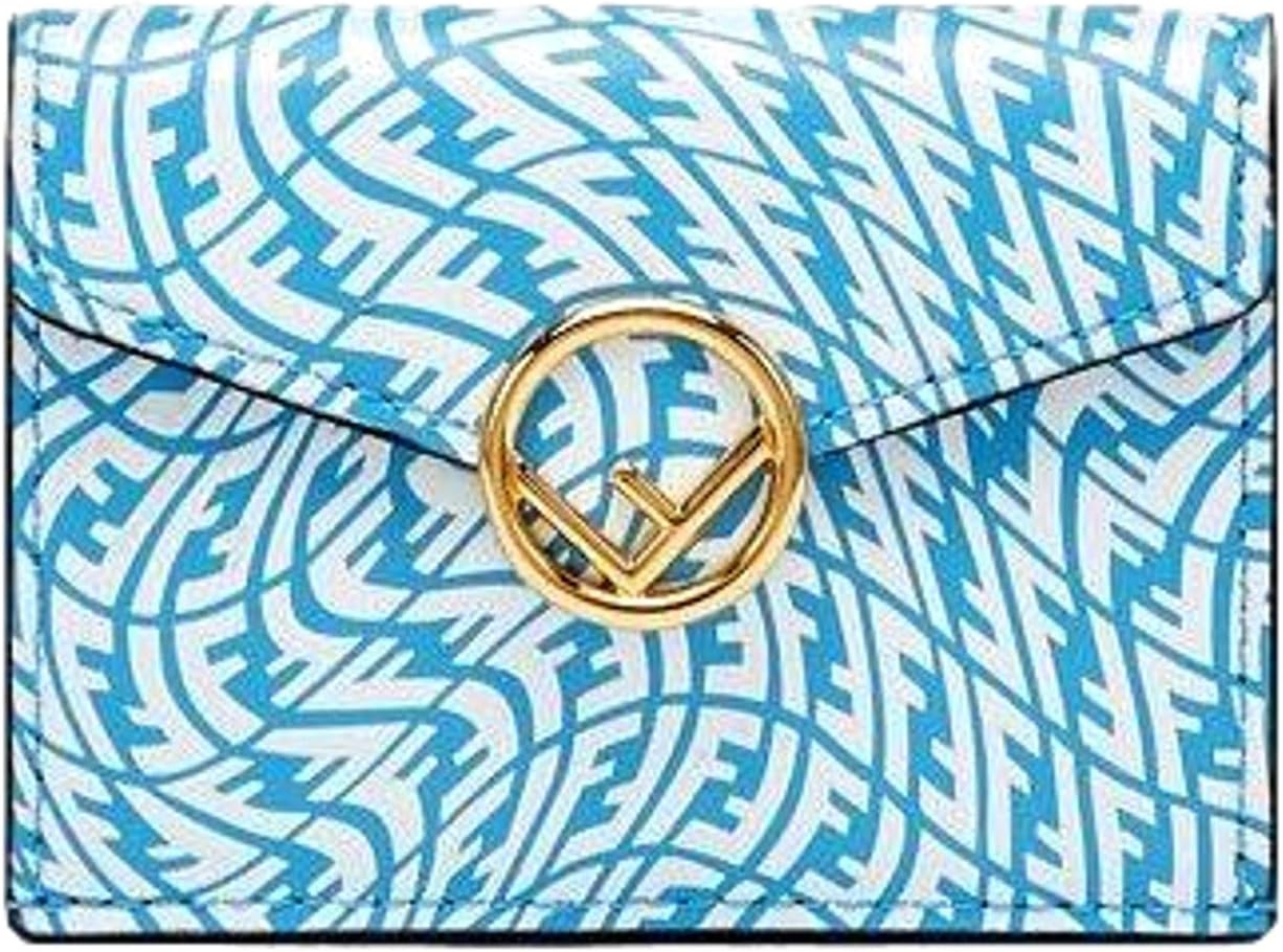 FENDI F is Cyber Blue Leather Vertigo Print Small Trifold Wallet 8M0395
