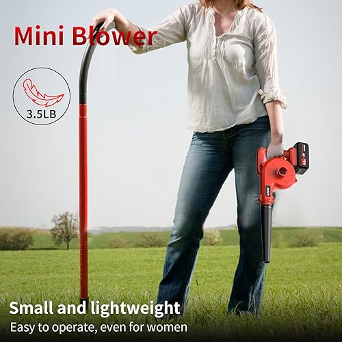 Miniatura 2 de Soplador de hojas con batería y cargador, mini soplador ligero de mano de 20 V para césped, soplador eléctrico de hojas de 280 CFM, soplador de
