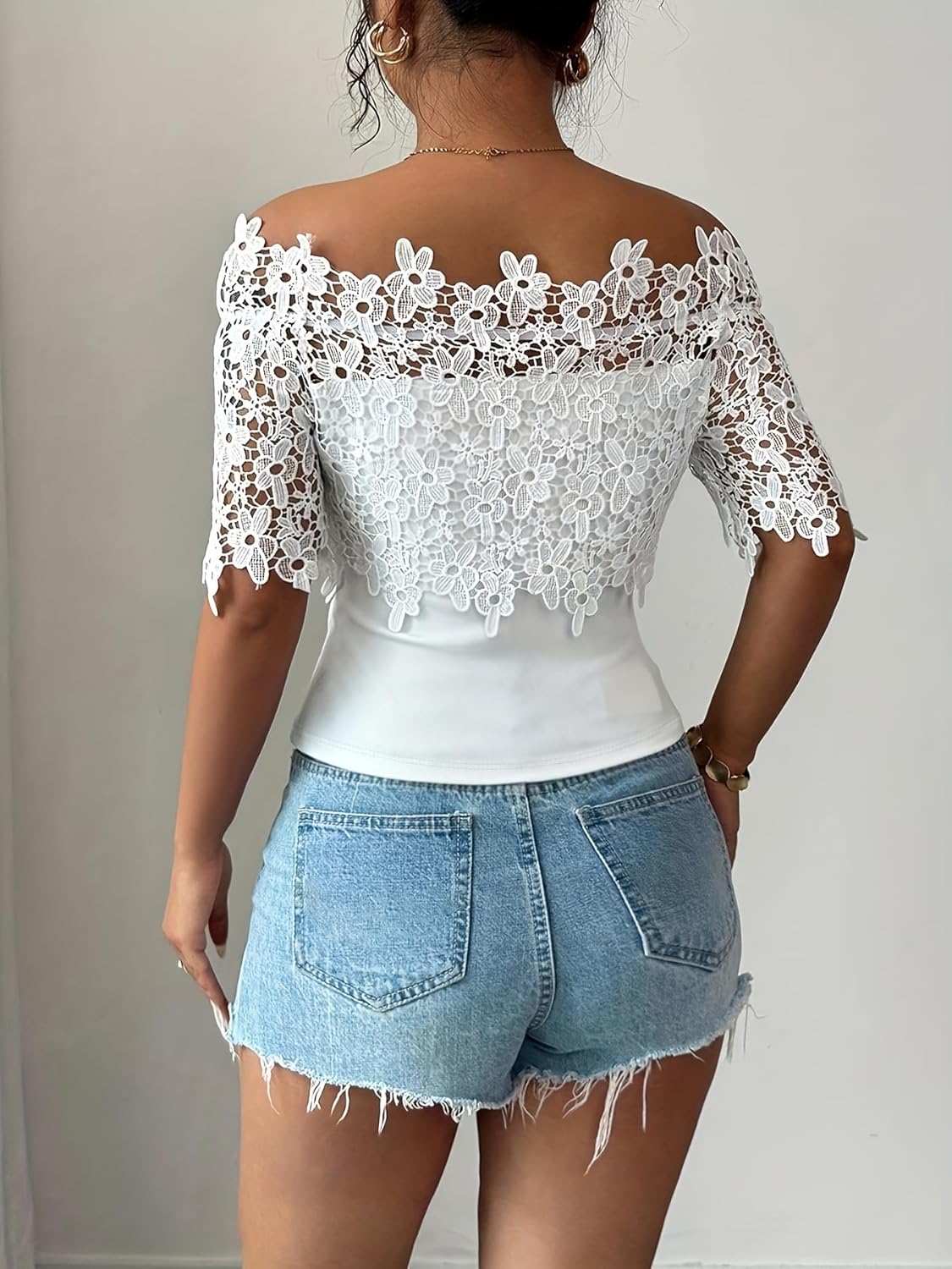 Lace Top for Women Sheer Off the Shoulder Crop Top for Women Party Outfits