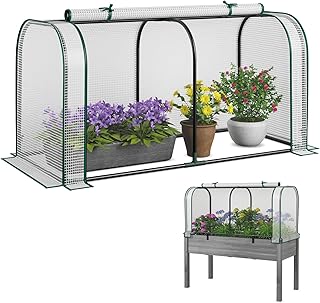 COSTWAY 2 in 1 Mini Gewächshaus, PE-Abdeckung für Hochbeet, Treibhaus mit aufrollbarer Reißverschlusstür, Foliengewächshaus Metallrahmen, Pflanzenhaus wetterfest für Balkon Garten, 118x55x60 cm (Weiß)