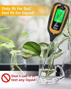 Soil Moisture Meter Digital, 4 in 1 Soil Tester withTemperature/pH/Moisture/Sunlight, Soil Testing Kit for Garden, Farm Outdoor/indoor (Black)