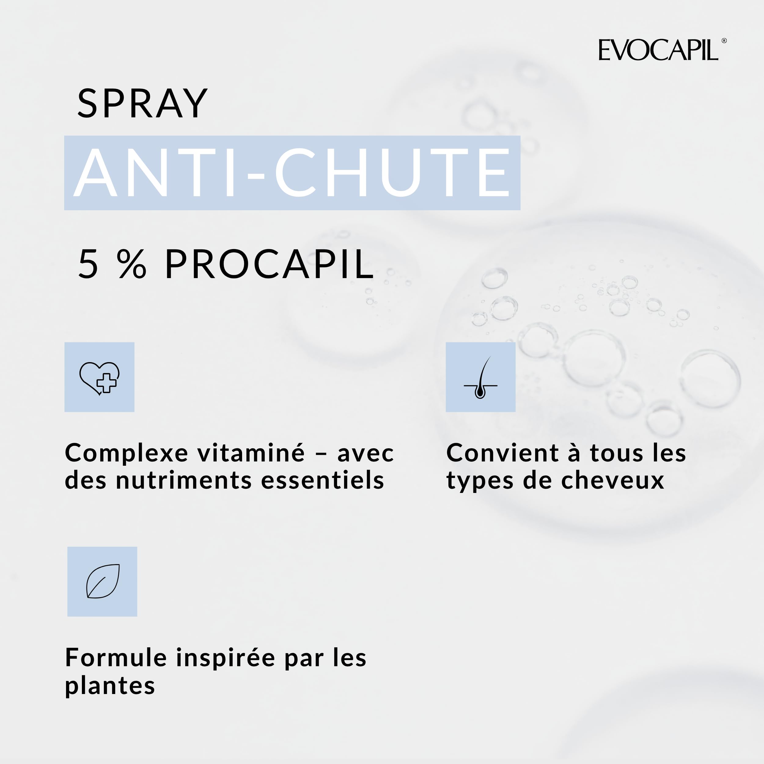 Evocapil Plus – 3x Spray Anti-Chute de Cheveux – Lot de 3 – 5% Procapil – Spray Capillaire Fortifiant (1 Paquet - FBM)