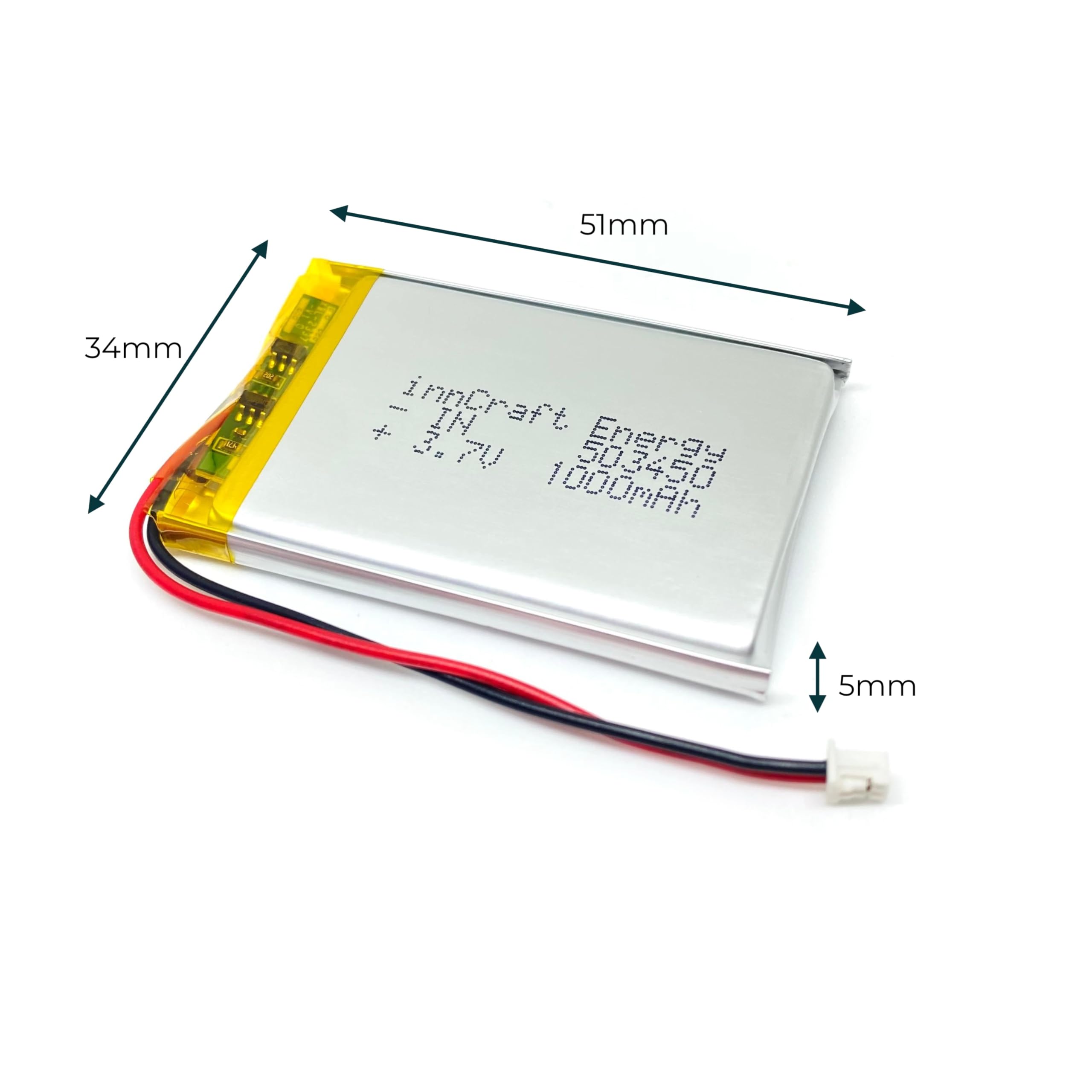 Akumulator Litowo Polimerowy innCraft Energy 1000mAh 3.7V, 51x34x5 Model 503450 2P Molex 51021-020 1.25mm konektor