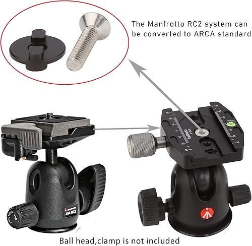 Miniatura 5 de Leftfoto Adaptador arca Swiss a manfrotto rc2 convertidor trípode cabeza hembra macho abrazadera reemplazo para Manfrotto 484, 486, 488, 494, 496,