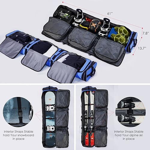 Miniatura 31 de XCMAN Bolsa acolchada de snowboard de longitud ajustable de 63 a 75 pulgadas, bolsa acolchada para viajes aéreos