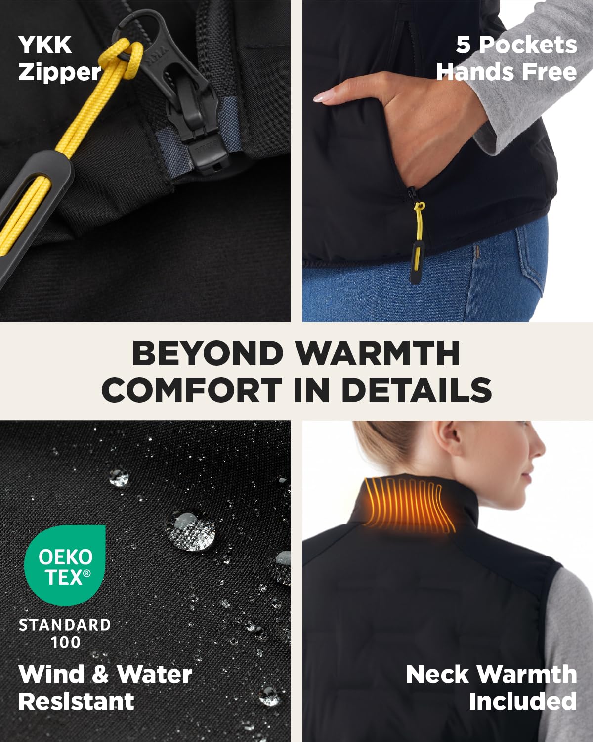 InoKraft Gilet riscaldato da donna, leggero, trapuntato, riscaldato, con batteria ricaricabile da 8000 mAh e cavo di ricarica USB-C per ciclismo, corsa, escursionismo