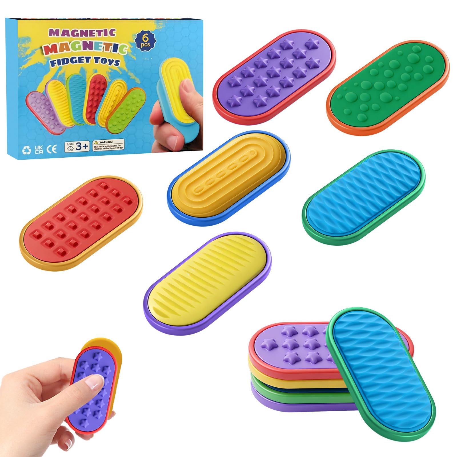 Magnetic Fidget Toys 6-Pack Sensory Stones Textured Soft Fidget Toys for Kids Adults, Sensory Toys for Autism, Fidgets for School, Workplace with Anxiety Relief for Kids Adults